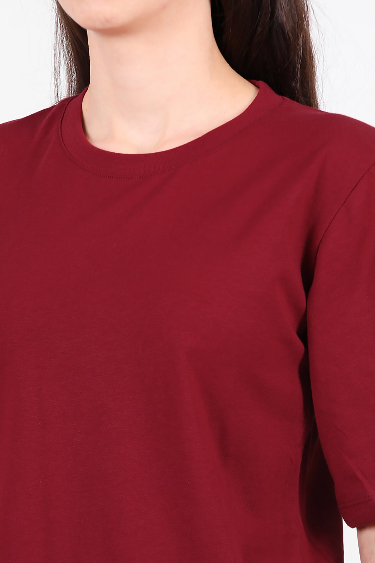 Kadın Bisiklet Yaka T-Shirt Bordo