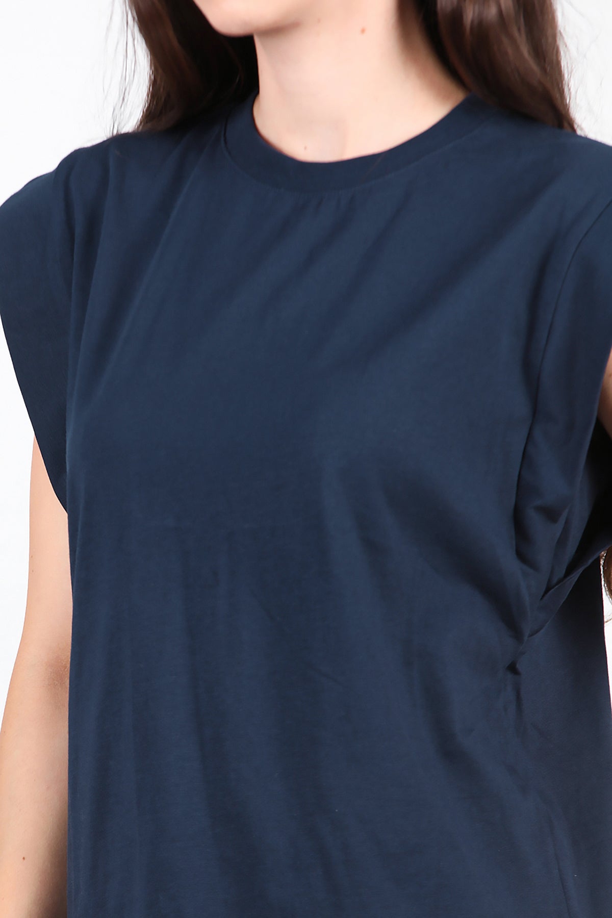 Kadın Çift Kat Kol Bisiklet Yaka T-Shirt Lacivert