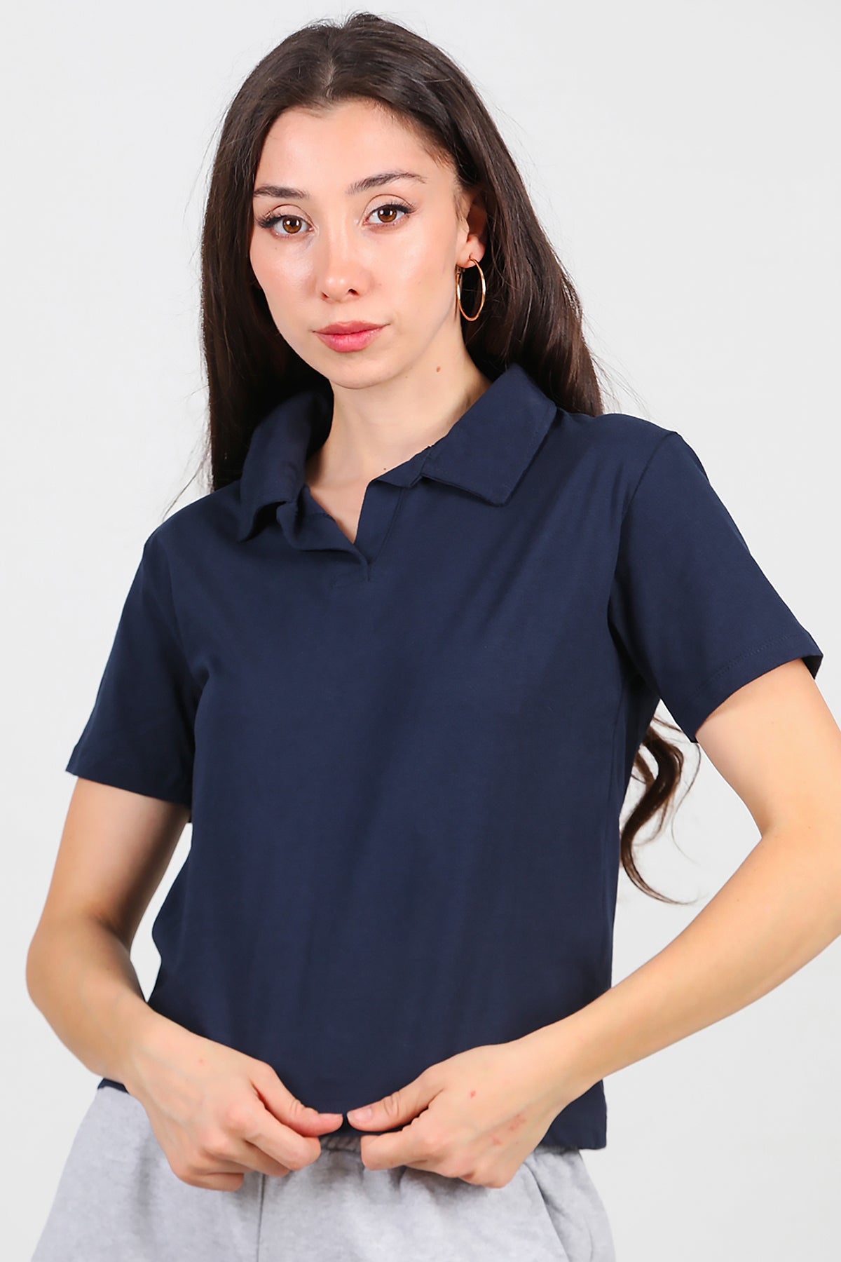 Kadın Yakalı T-Shirt Lacivert