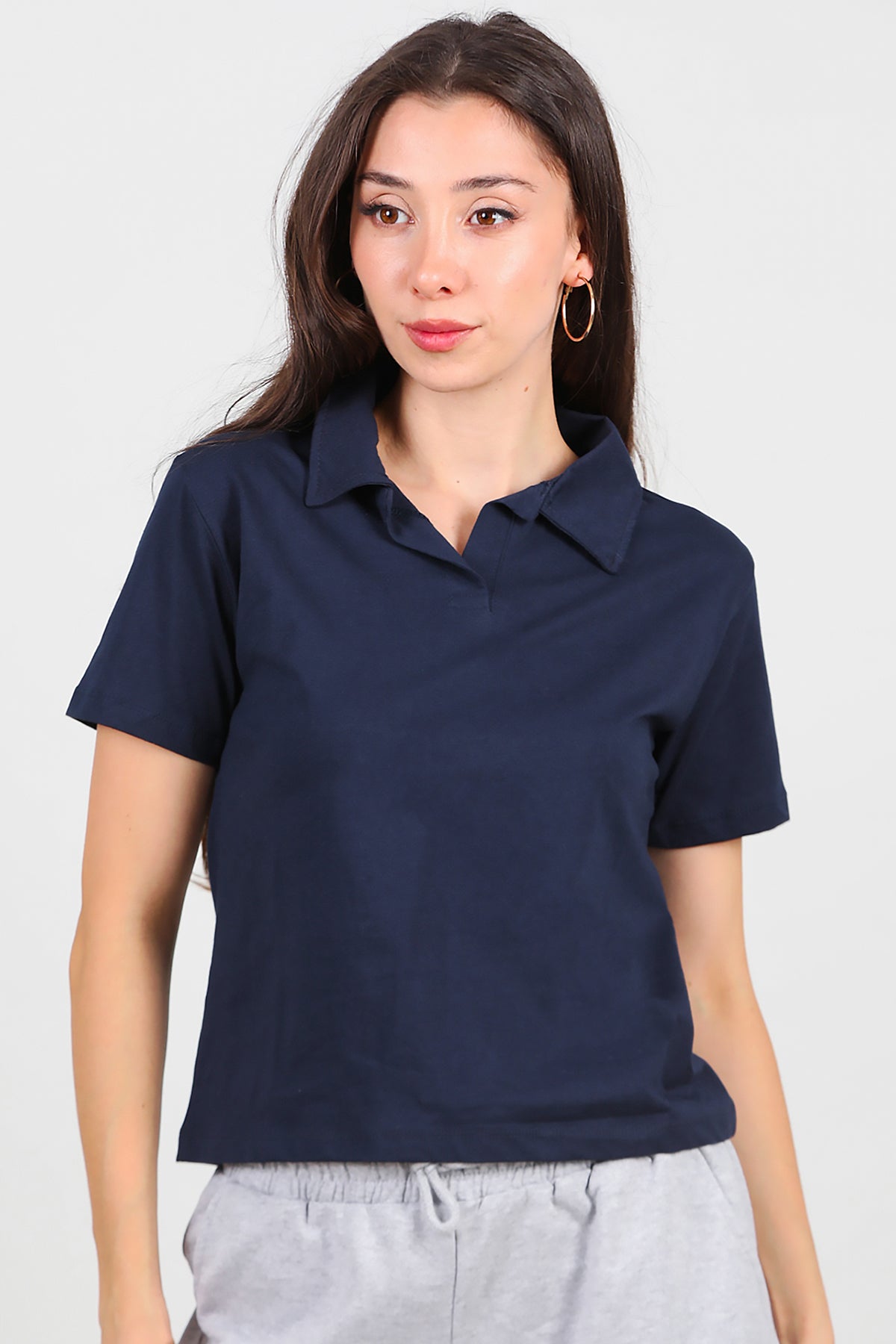 Kadın Yakalı T-Shirt Lacivert