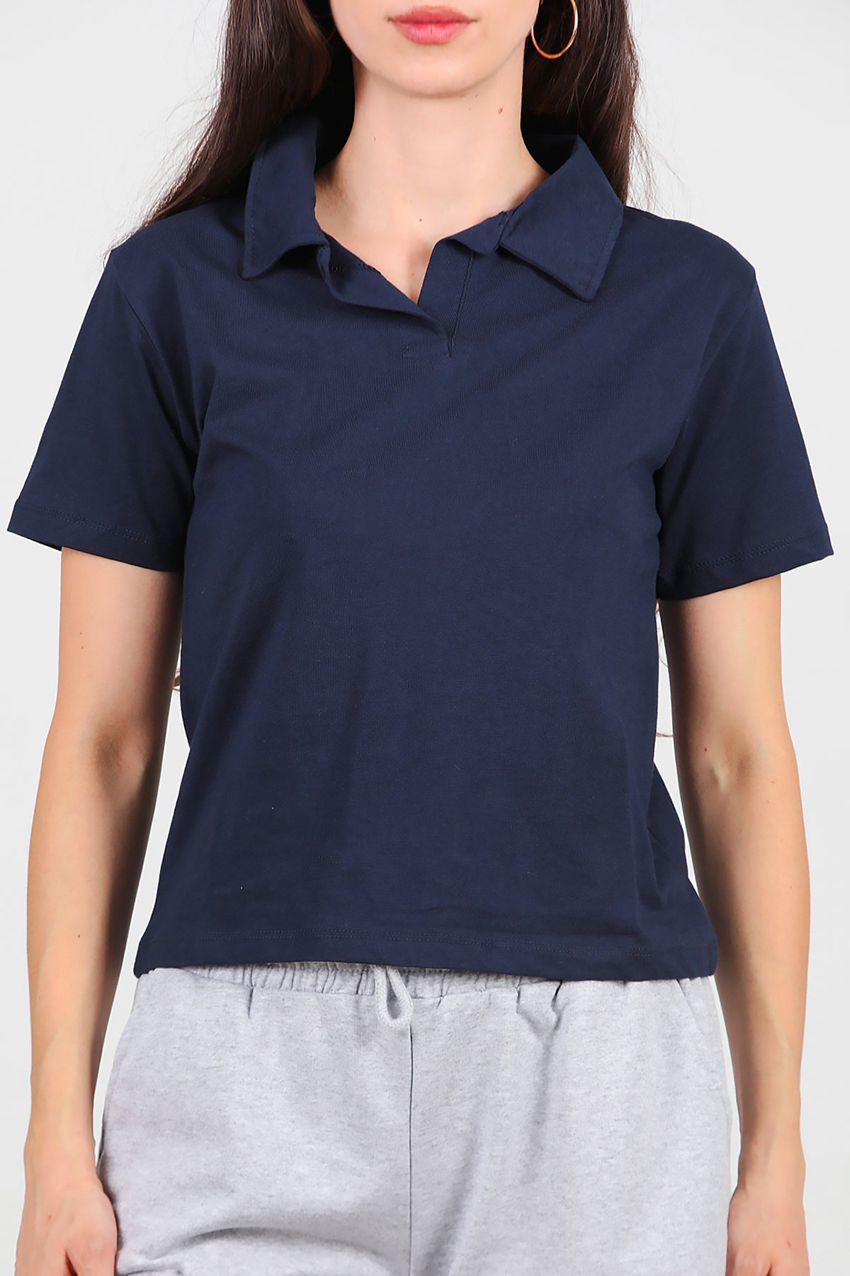 Kadın Yakalı T-Shirt Lacivert