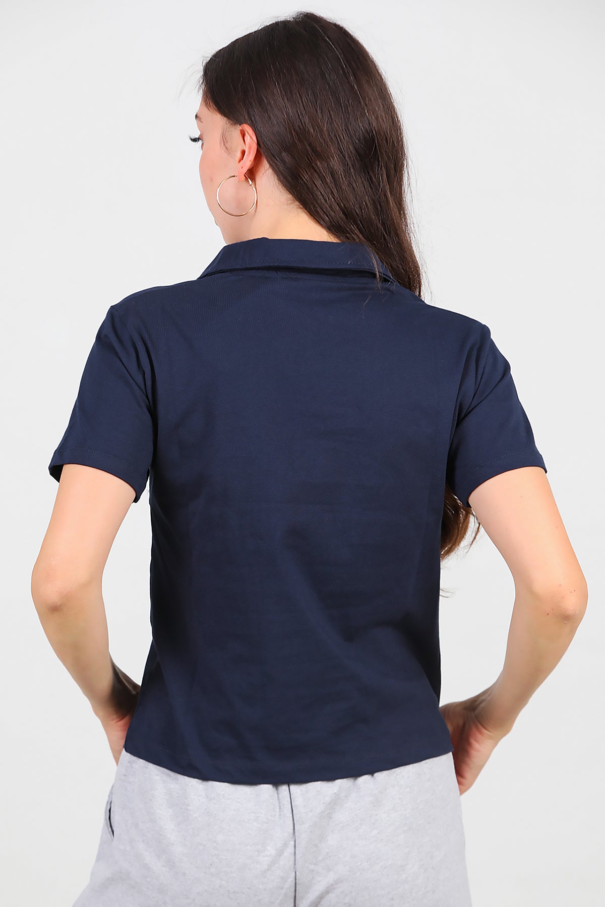 Kadın Yakalı T-Shirt Lacivert