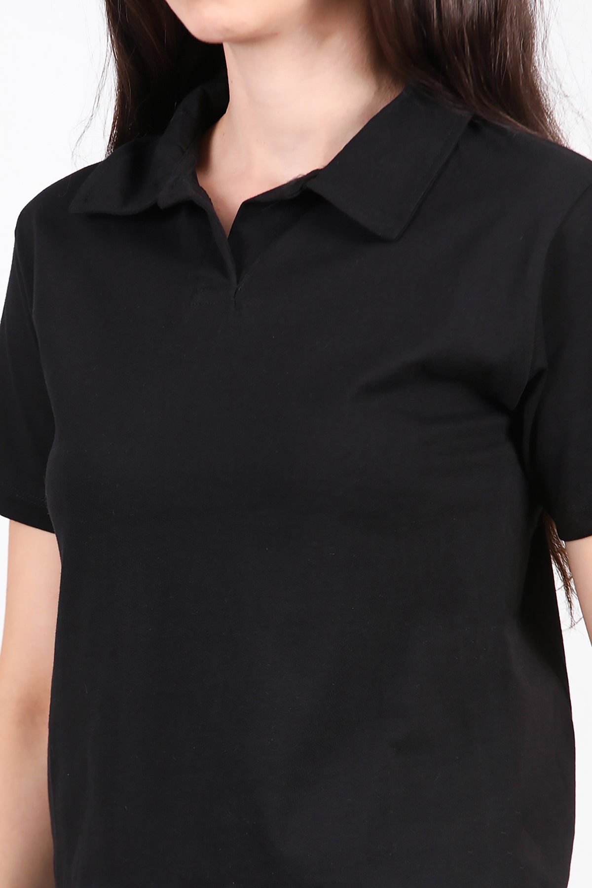 Kadın Yakalı T-Shirt Siyah