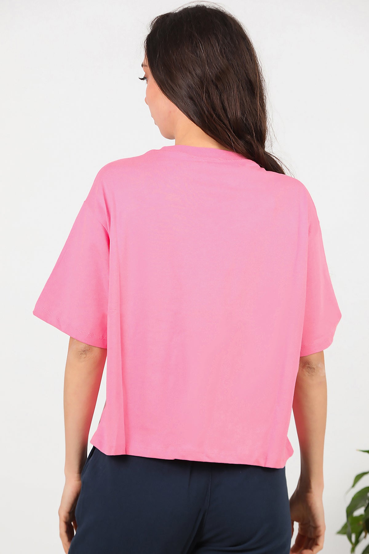 Kadın Kiraz Nakışlı T-Shirt Pembe