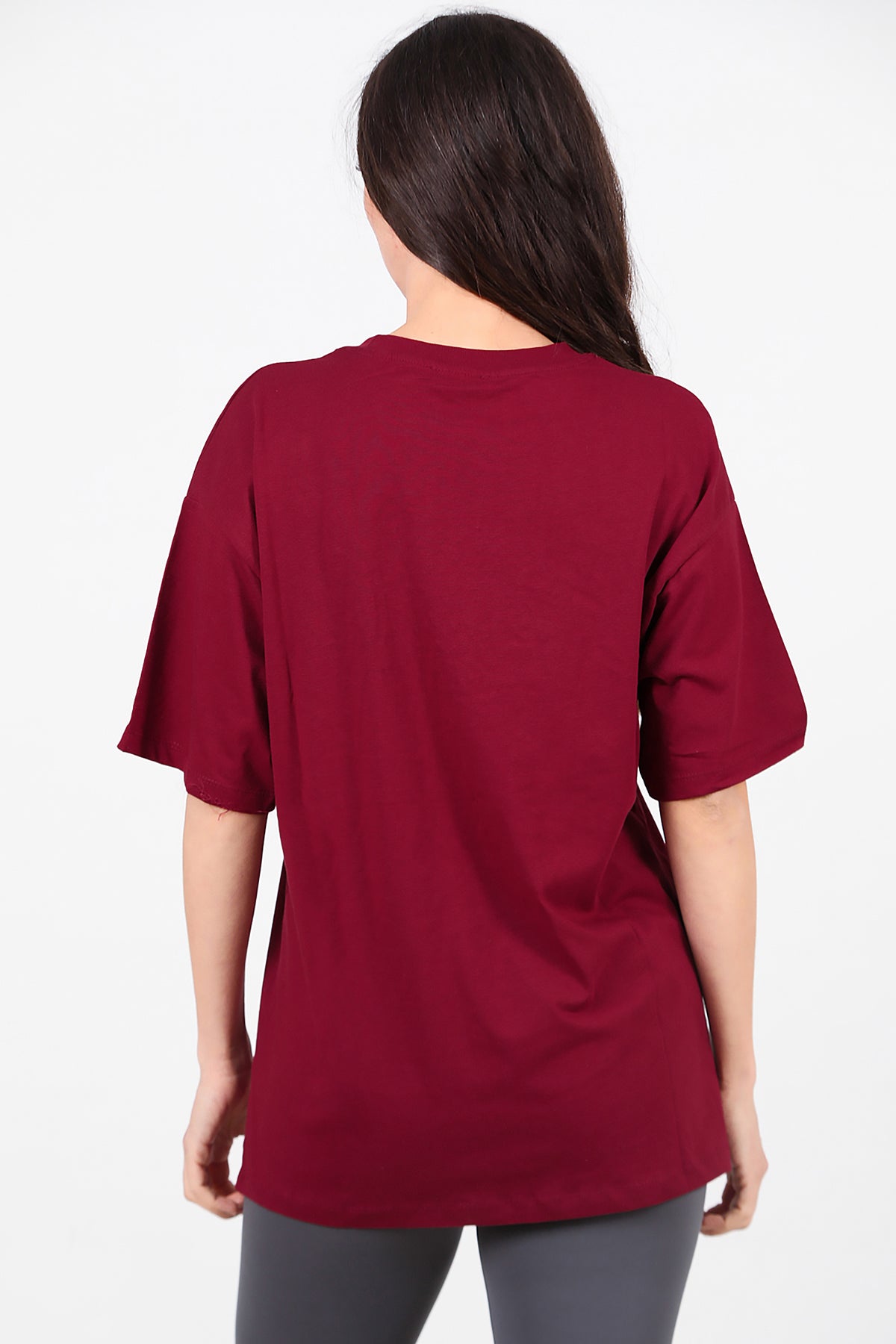 Kadın Ön Yazılı T-Shirt Bordo