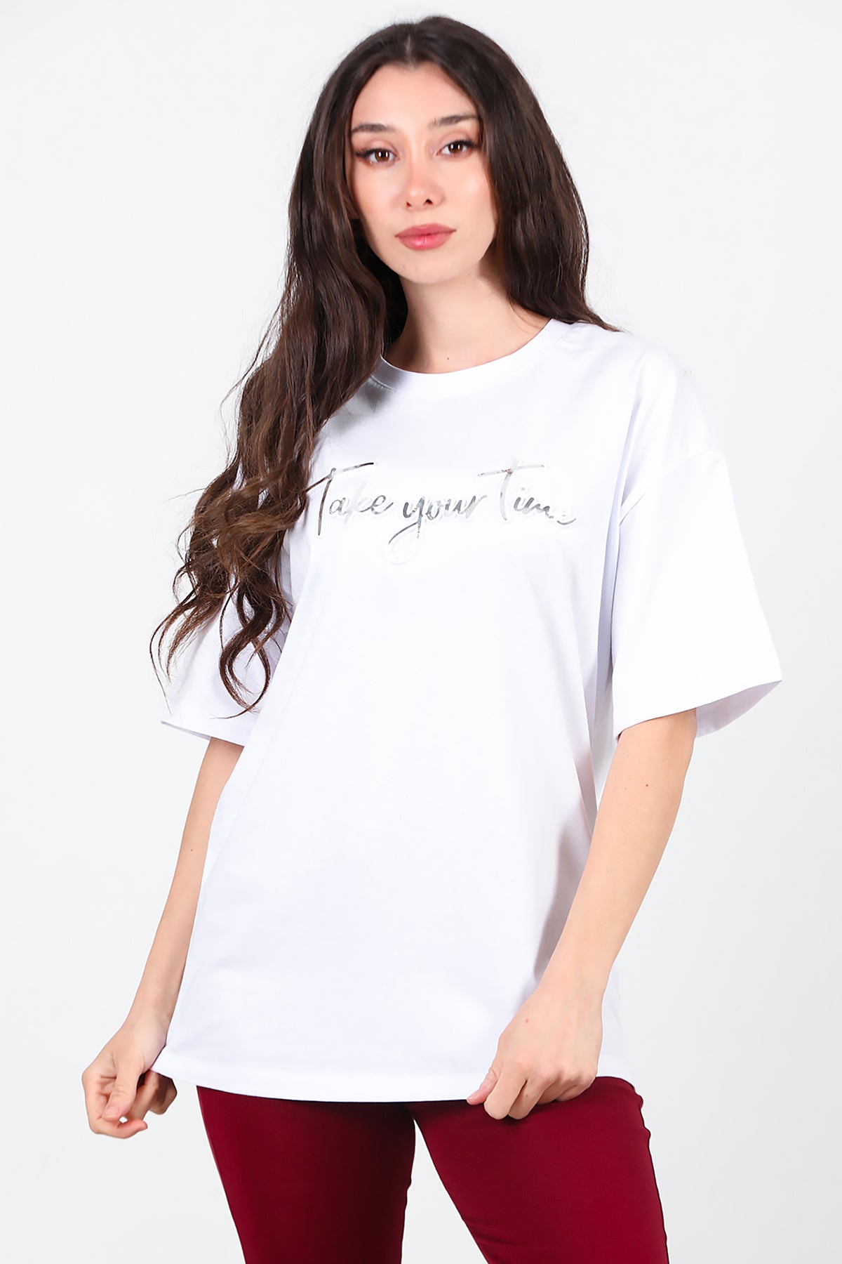 Kadın Ön Yazılı T-Shirt Beyaz