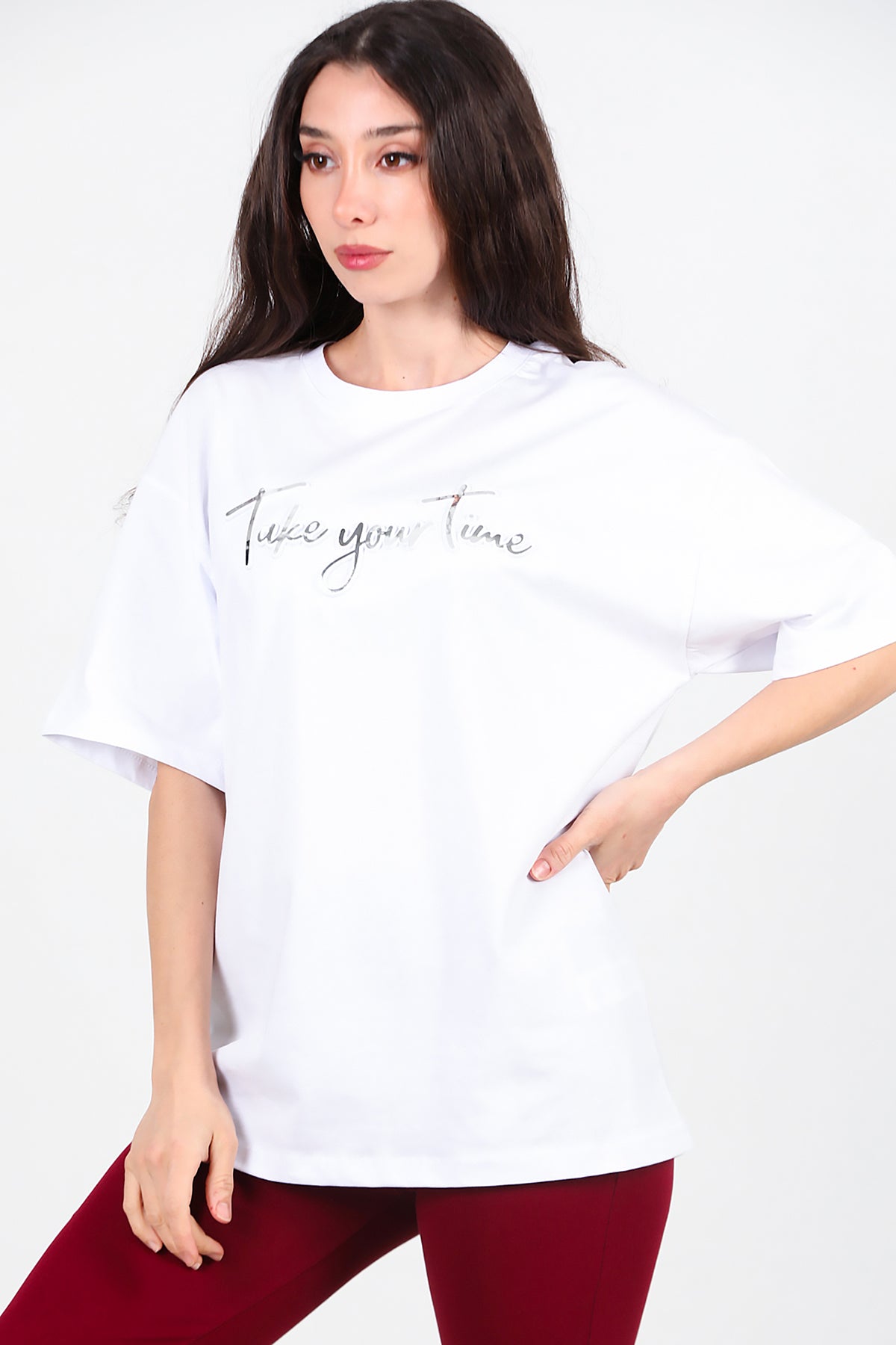 Kadın Ön Yazılı T-Shirt Beyaz