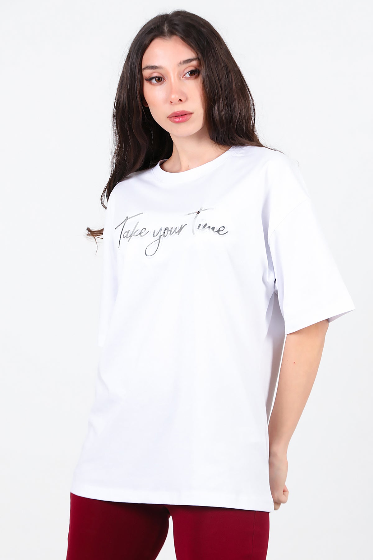 Kadın Ön Yazılı T-Shirt Beyaz
