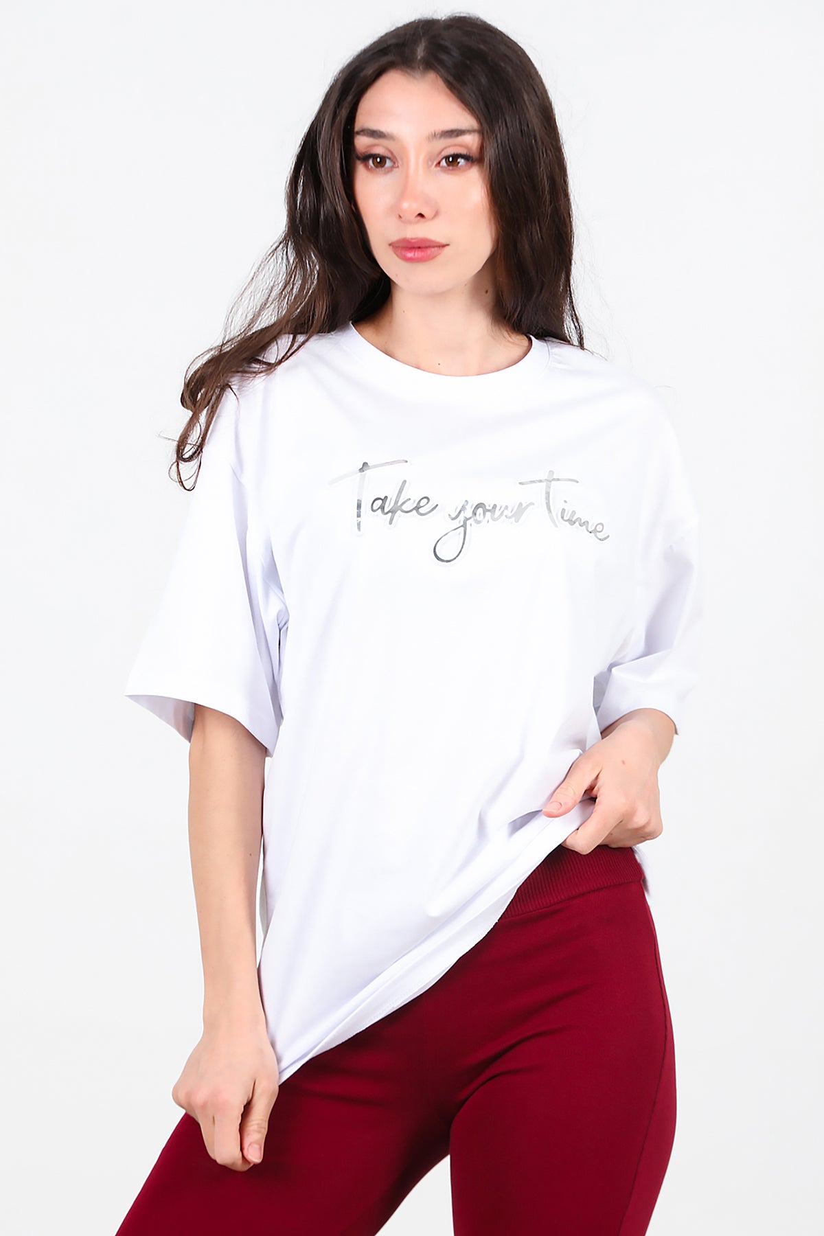 Kadın Ön Yazılı T-Shirt Beyaz