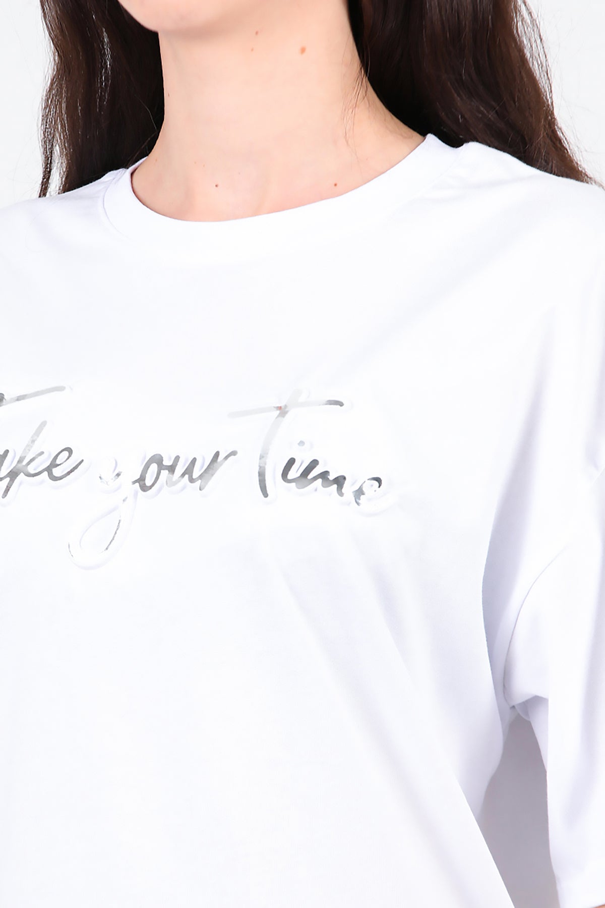 Kadın Ön Yazılı T-Shirt Beyaz
