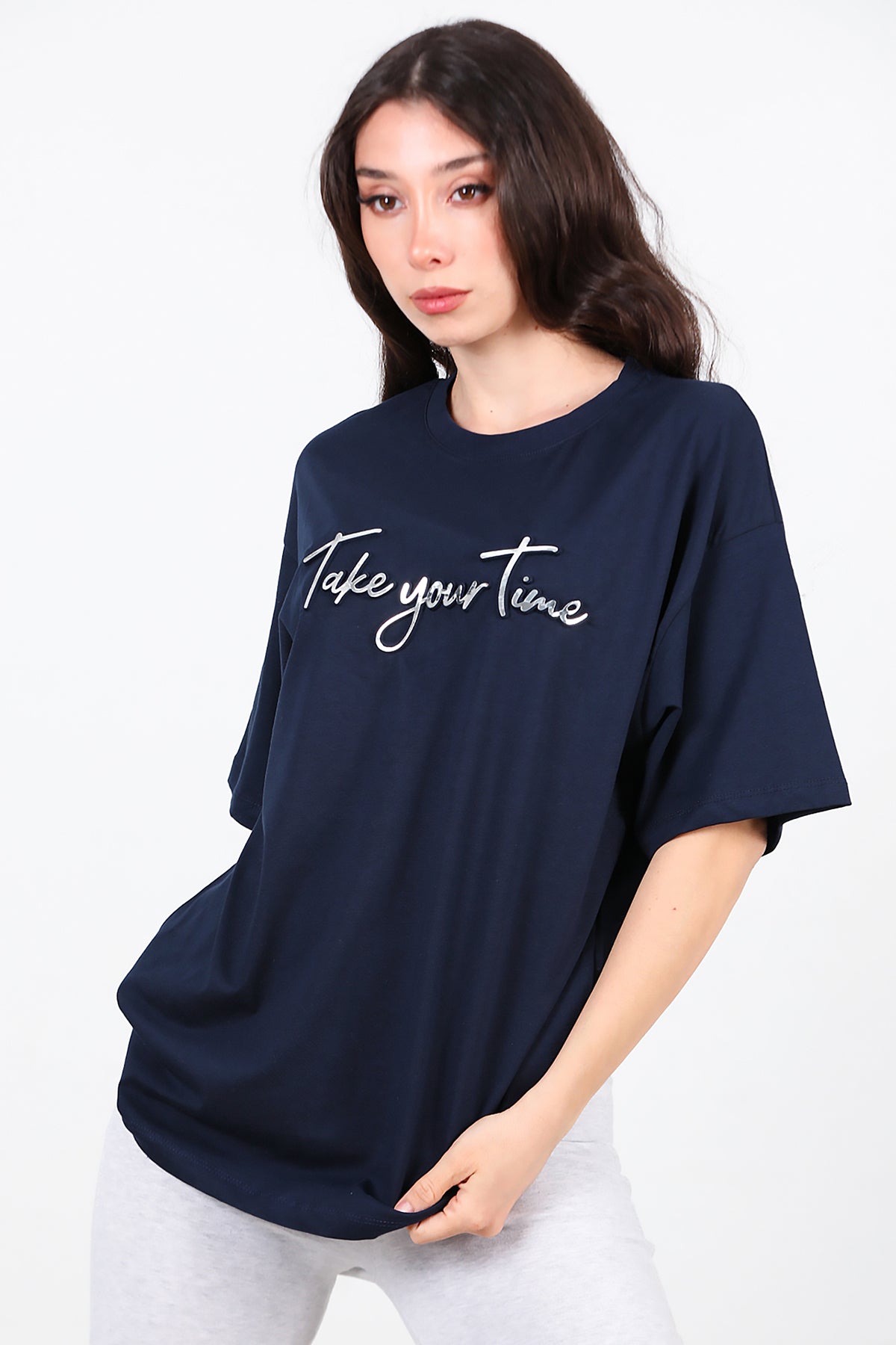 Kadın Ön Yazılı T-Shirt Lacivert