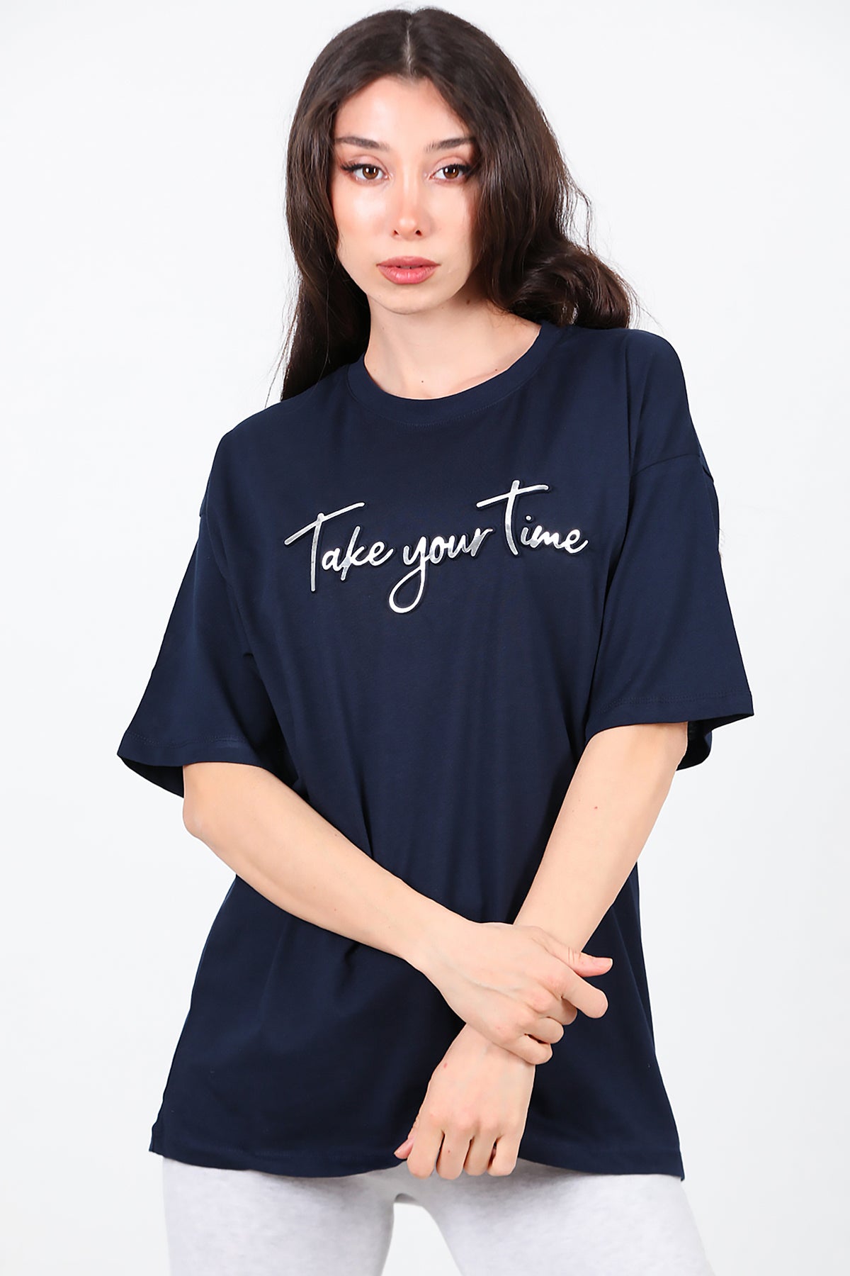Kadın Ön Yazılı T-Shirt Lacivert