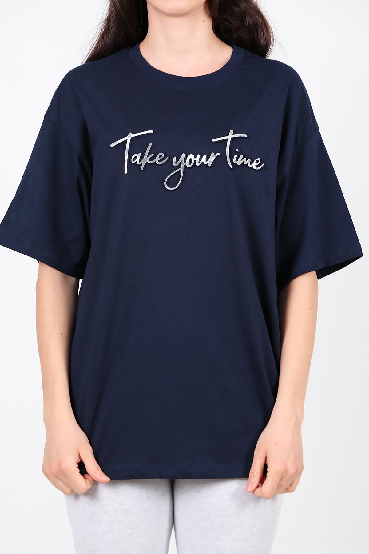 Kadın Ön Yazılı T-Shirt Lacivert