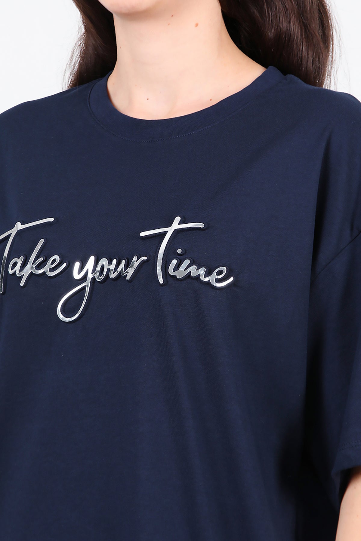 Kadın Ön Yazılı T-Shirt Lacivert