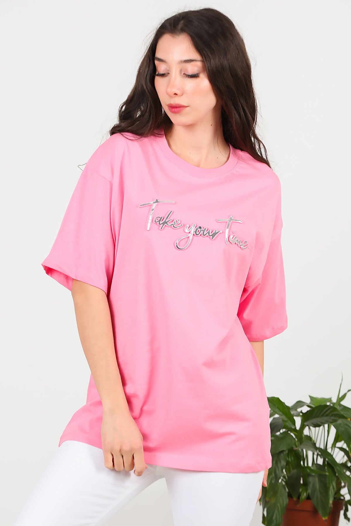 Kadın Ön Yazılı T-Shirt Pembe