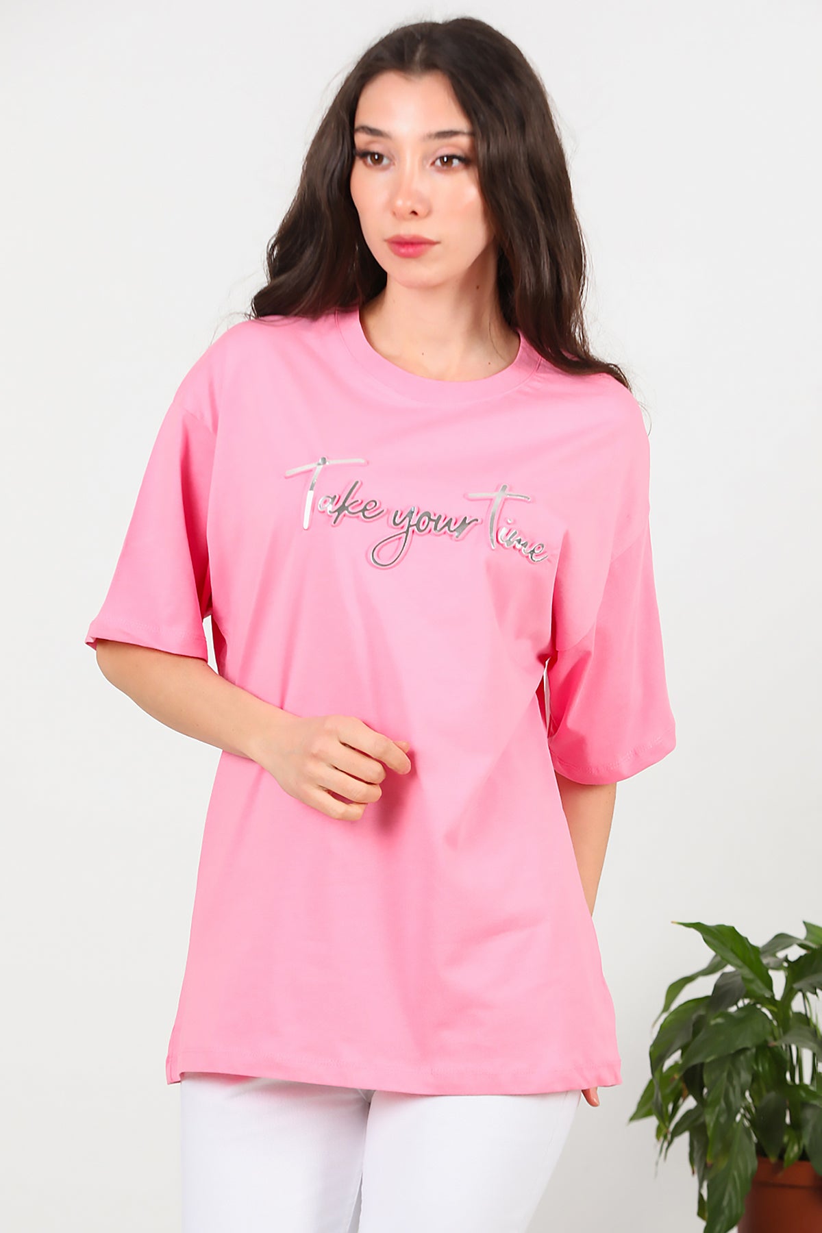 Kadın Ön Yazılı T-Shirt Pembe
