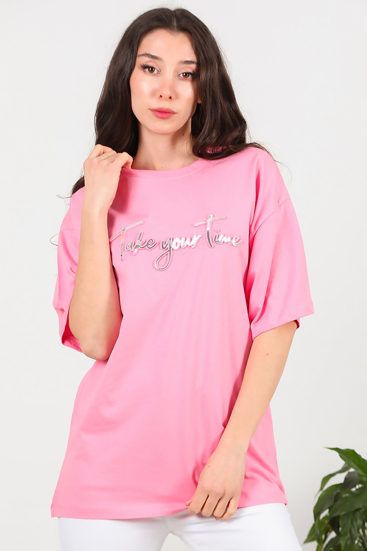 Kadın Ön Yazılı T-Shirt Pembe
