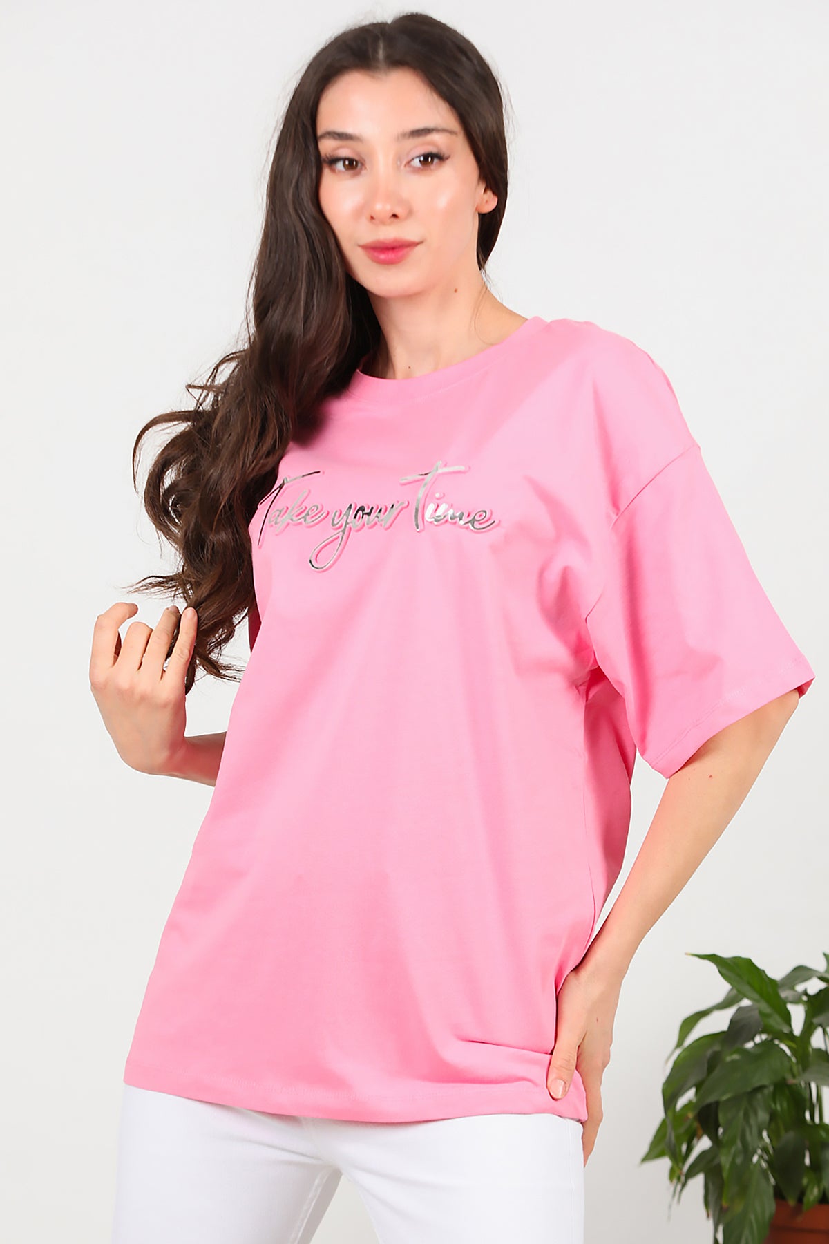 Kadın Ön Yazılı T-Shirt Pembe
