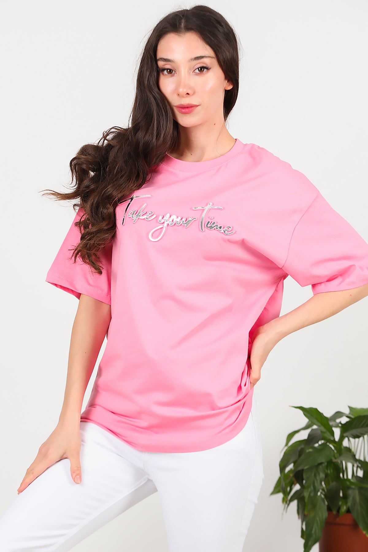 Kadın Ön Yazılı T-Shirt Pembe