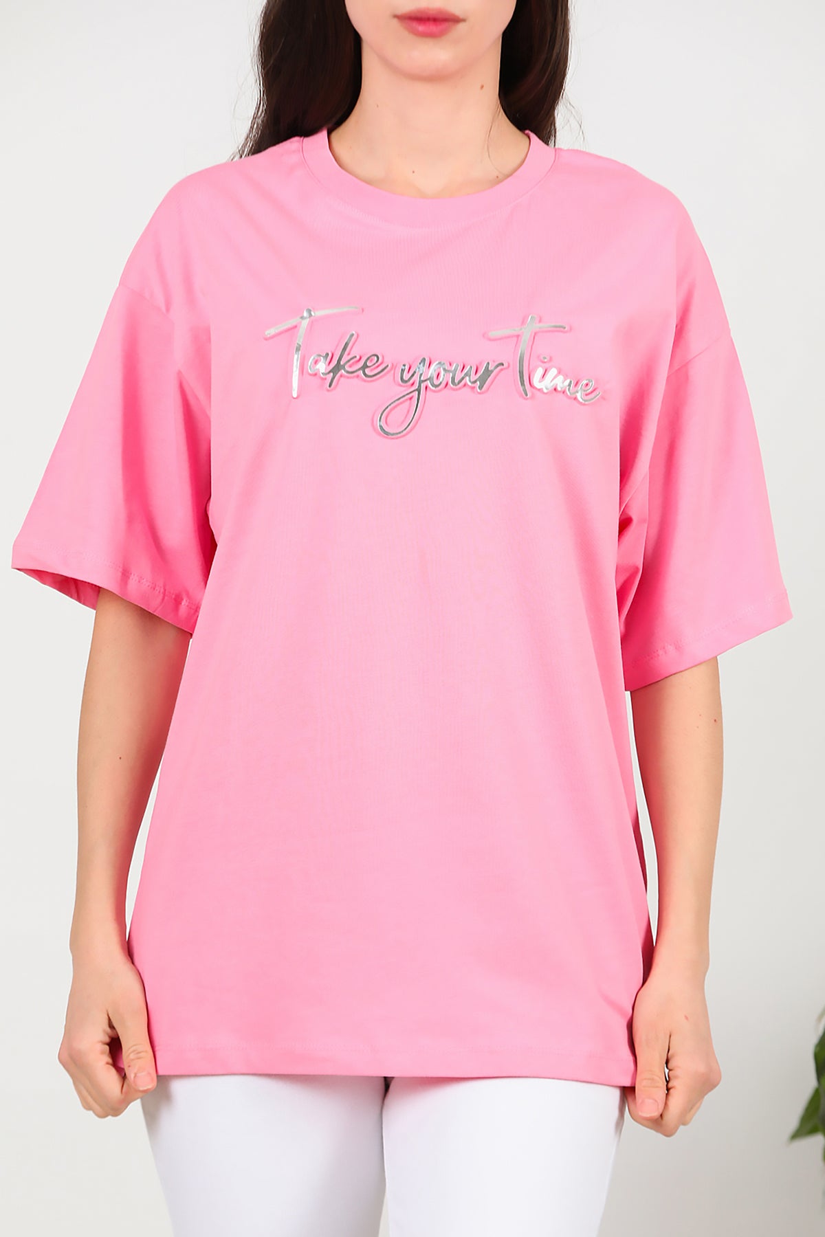Kadın Ön Yazılı T-Shirt Pembe