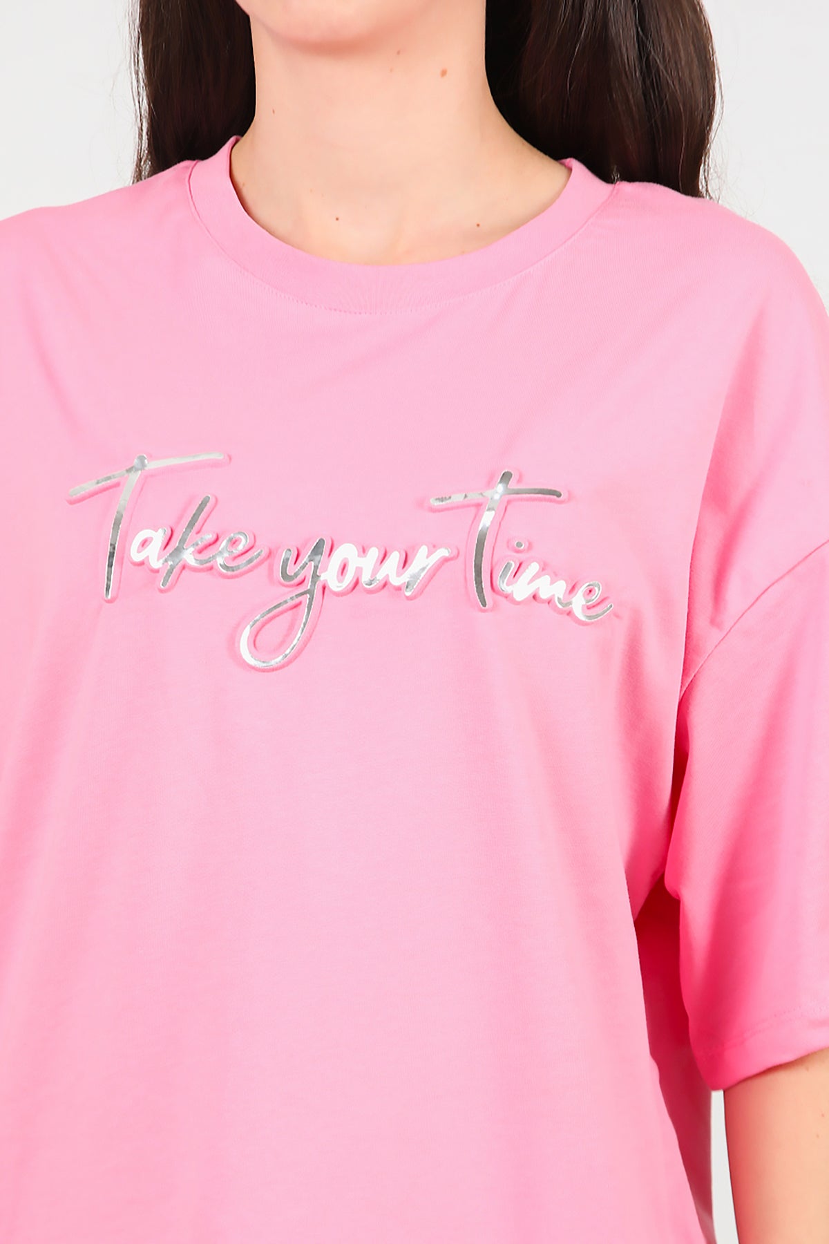 Kadın Ön Yazılı T-Shirt Pembe