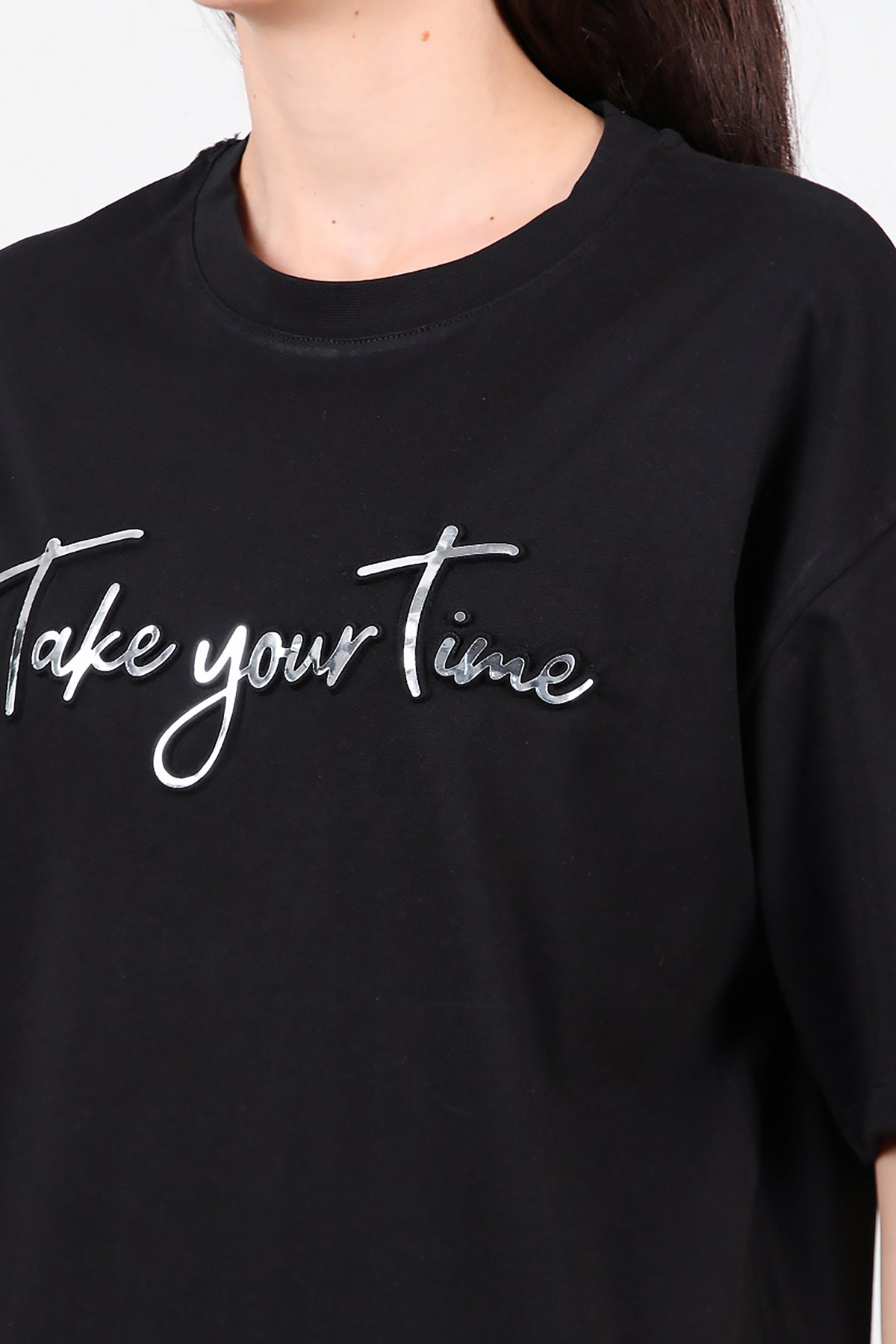 Kadın Ön Yazılı T-Shirt Siyah