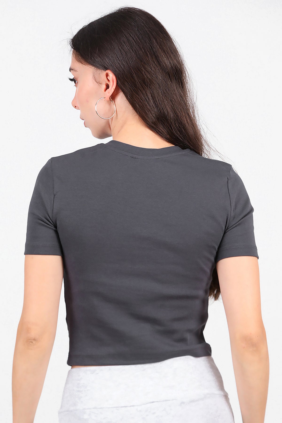 Kadın Taş Baskılı T-Shirt Füme