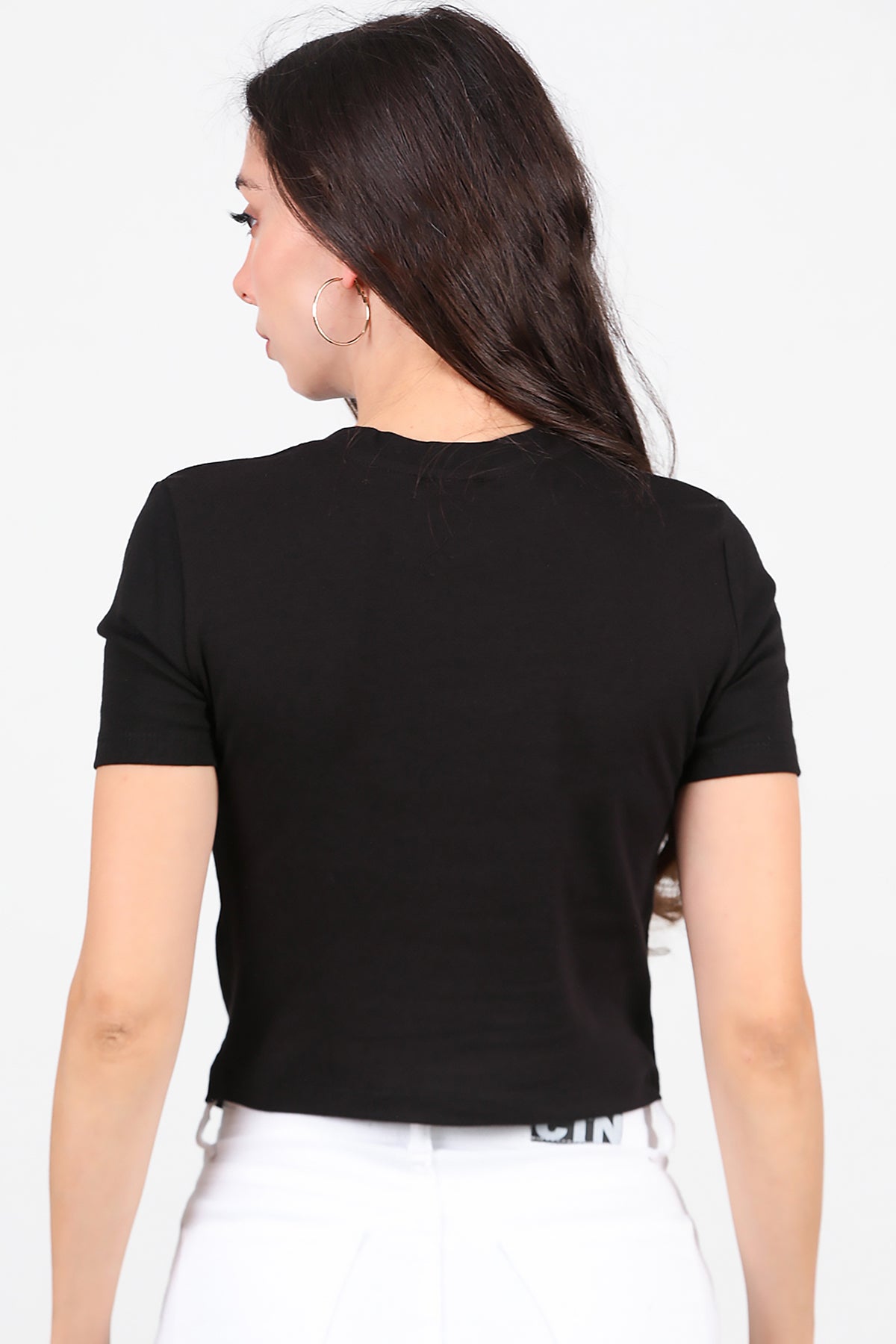 Kadın Taş Baskılı T-Shirt Siyah