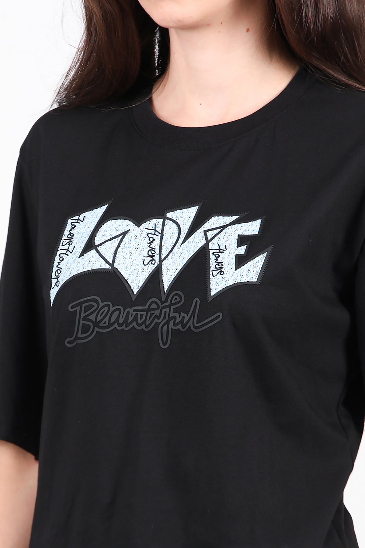 Kadın Love Baskılı T-Shirt Siyah