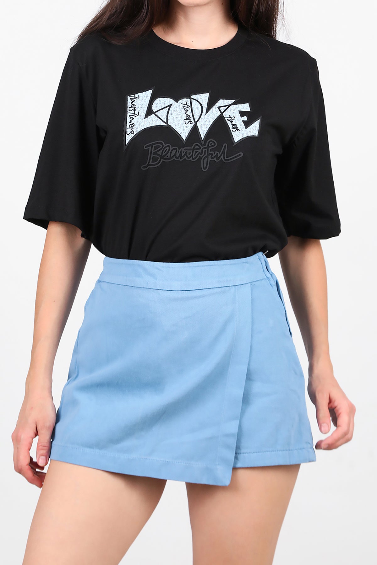 Kadın Love Baskılı T-Shirt Siyah