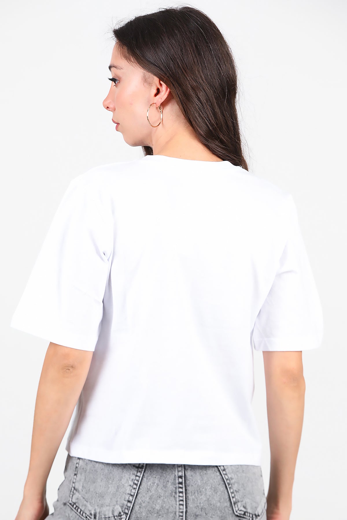Kadın Lazer Baskılı T-Shirt Beyaz
