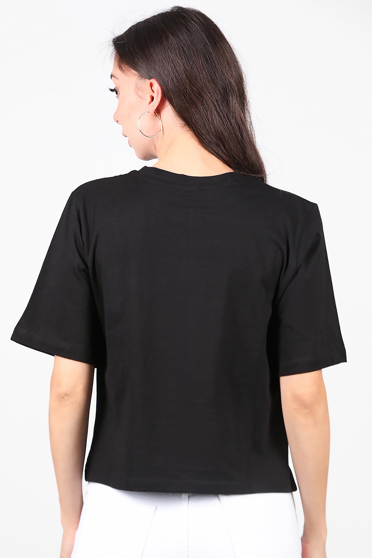 Kadın Lazer Baskılı T-Shirt Siyah