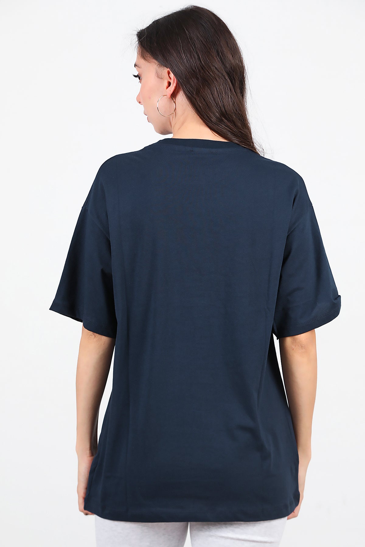 Kadın Taş Nakış İşlemeli T-Shirt Lacivert
