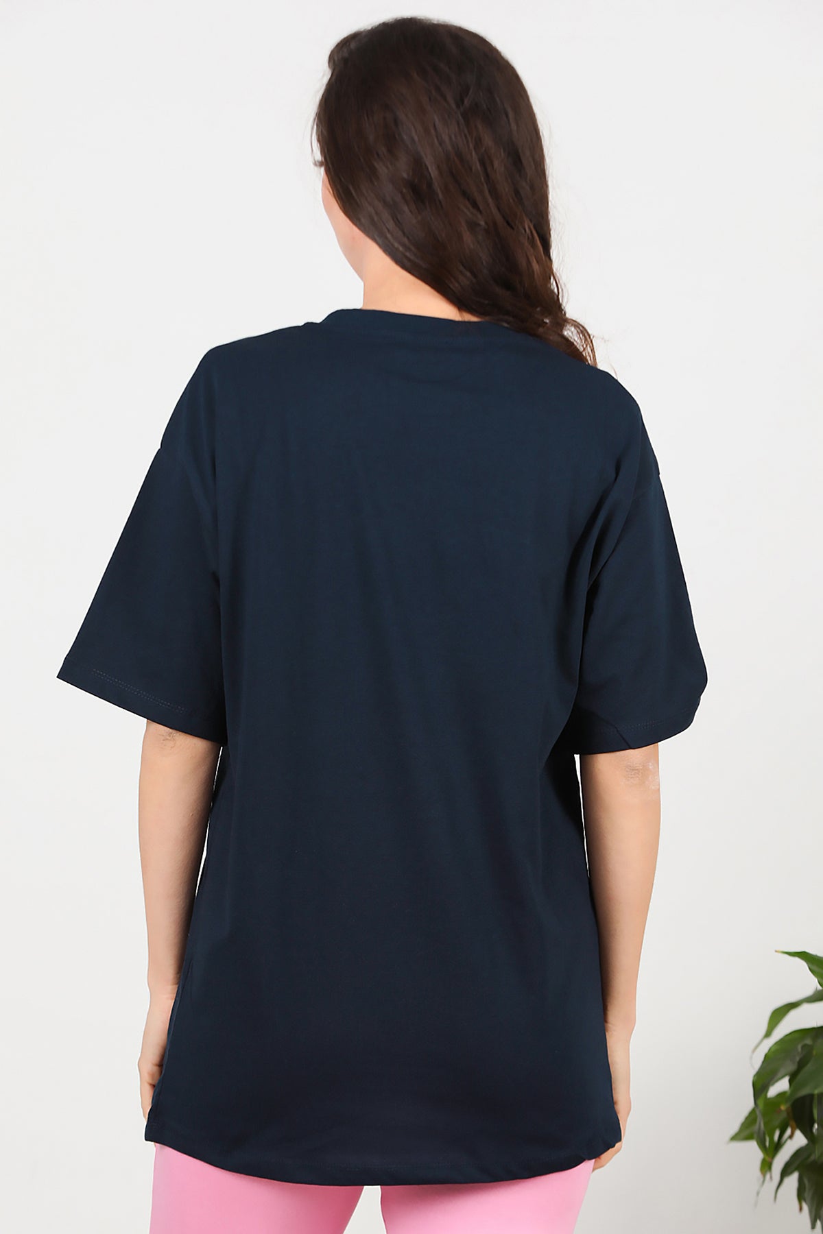 Kadın Baskılı Oversize T-Shirt Lacivert