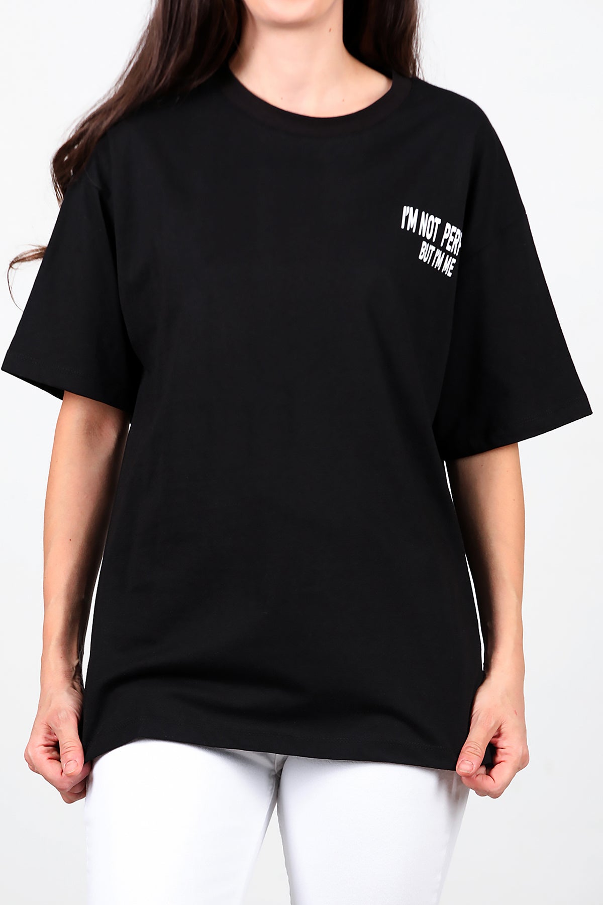 Kadın Ön-arka Baskılı T-Shirt Siyah