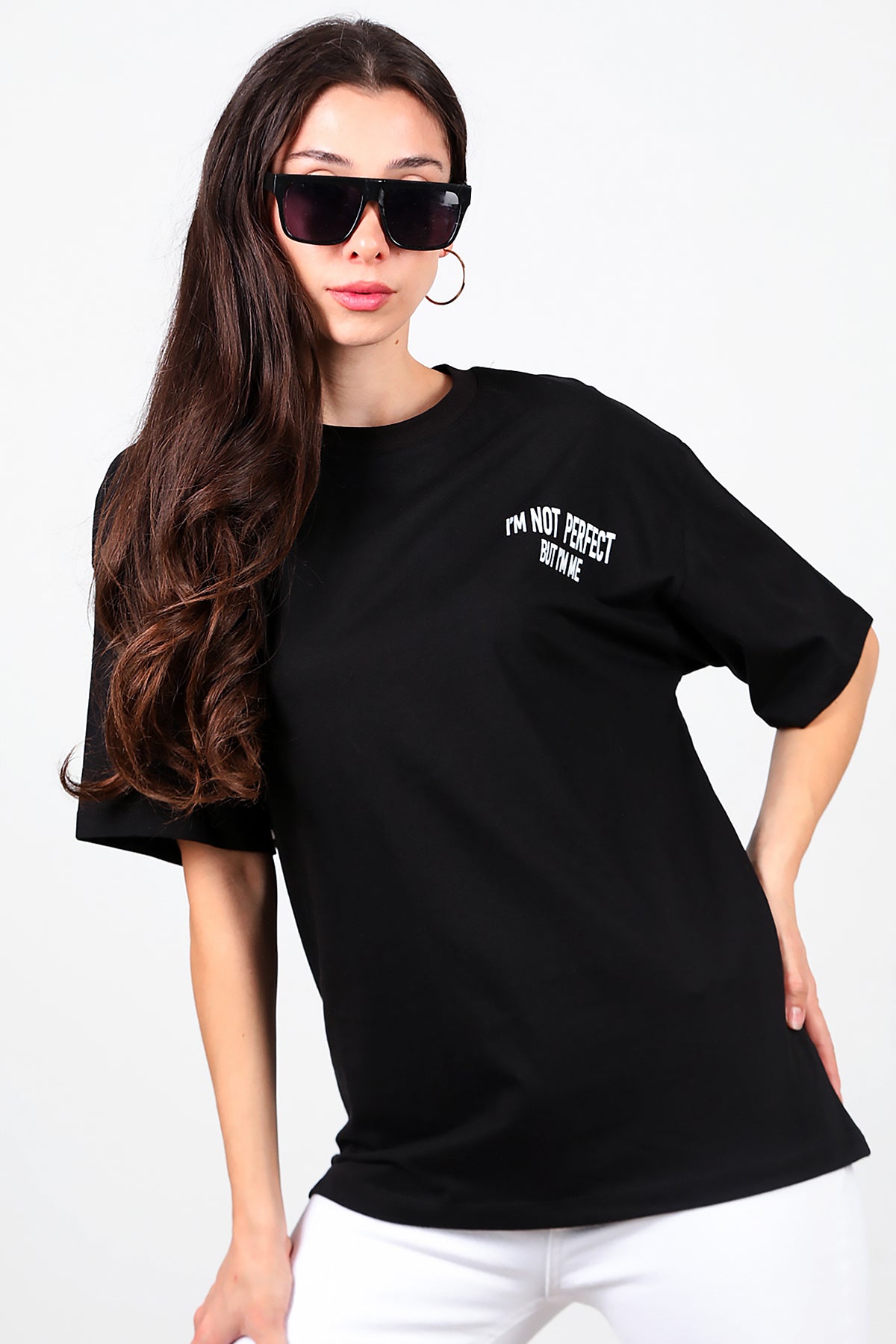 Kadın Ön-arka Baskılı T-Shirt Siyah