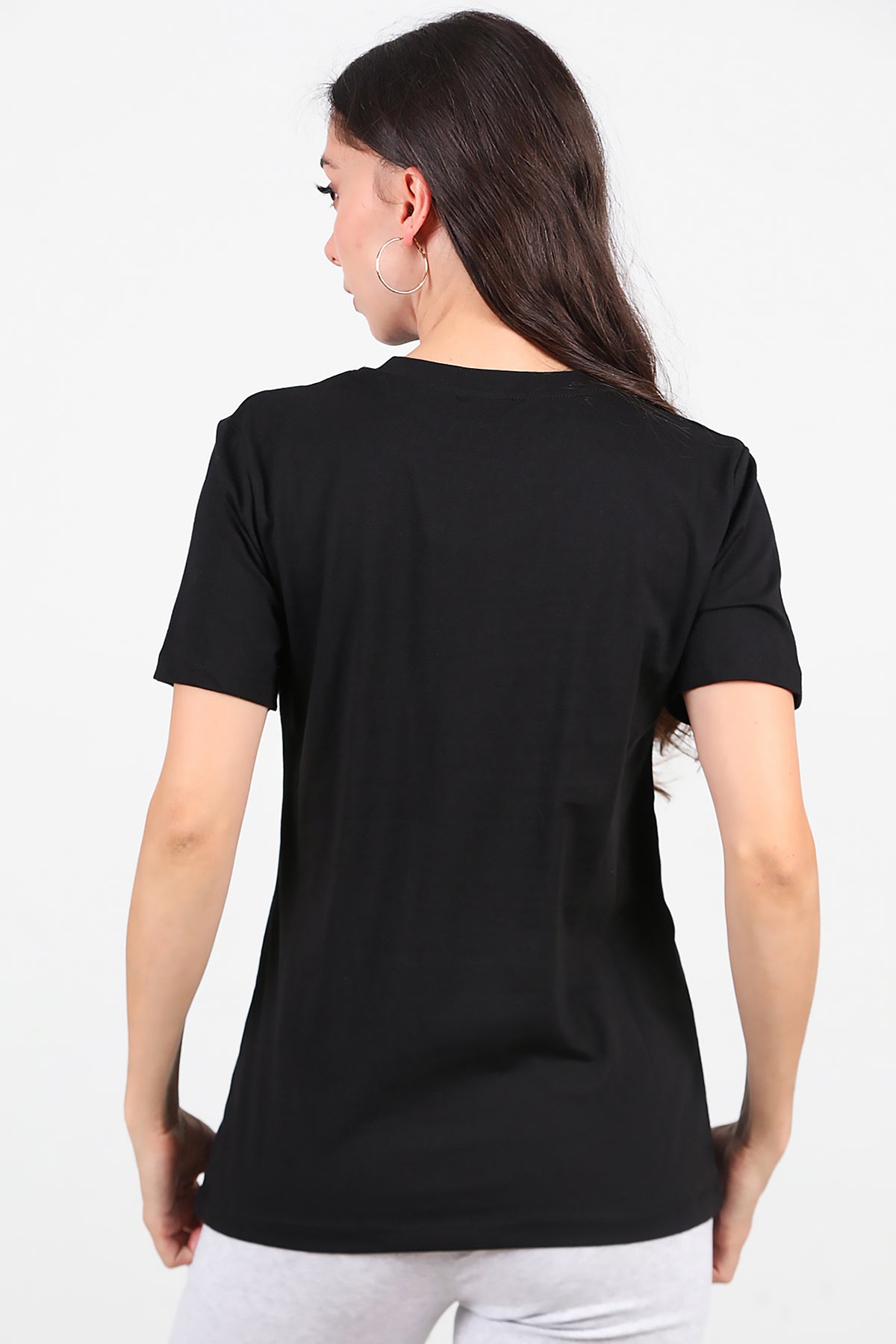 Kadın Fiyonk Nakışlı T-Shirt Siyah