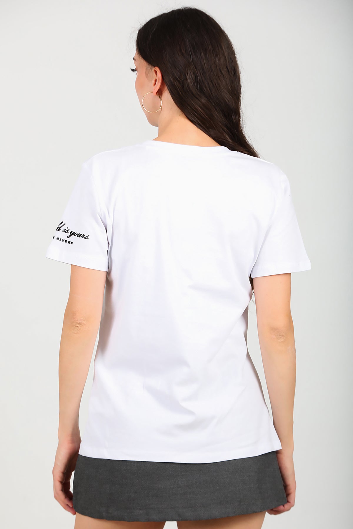 Kadın Bisiklet Yaka T-Shirt Beyaz