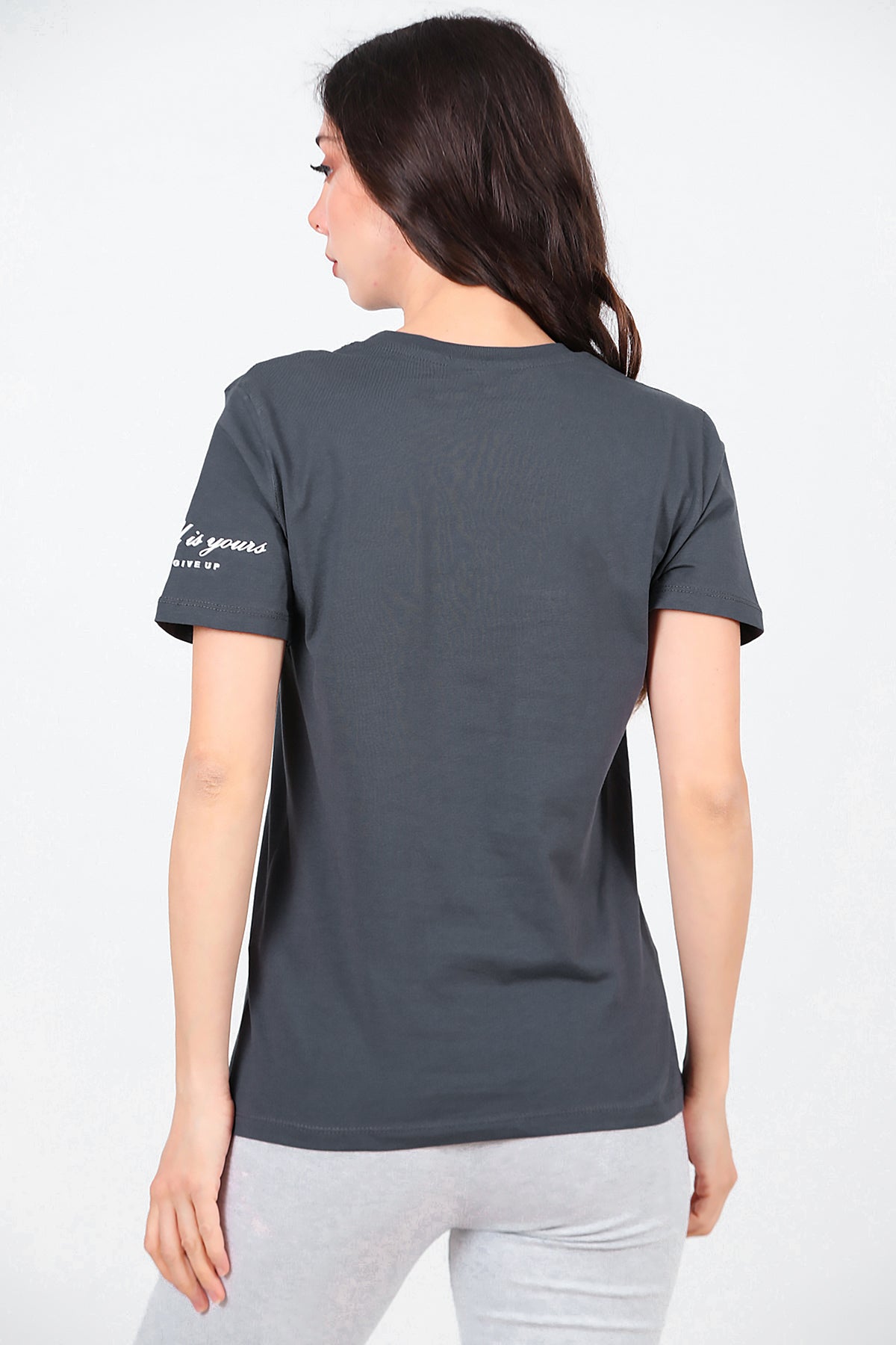 Kadın Bisiklet Yaka T-Shirt Füme