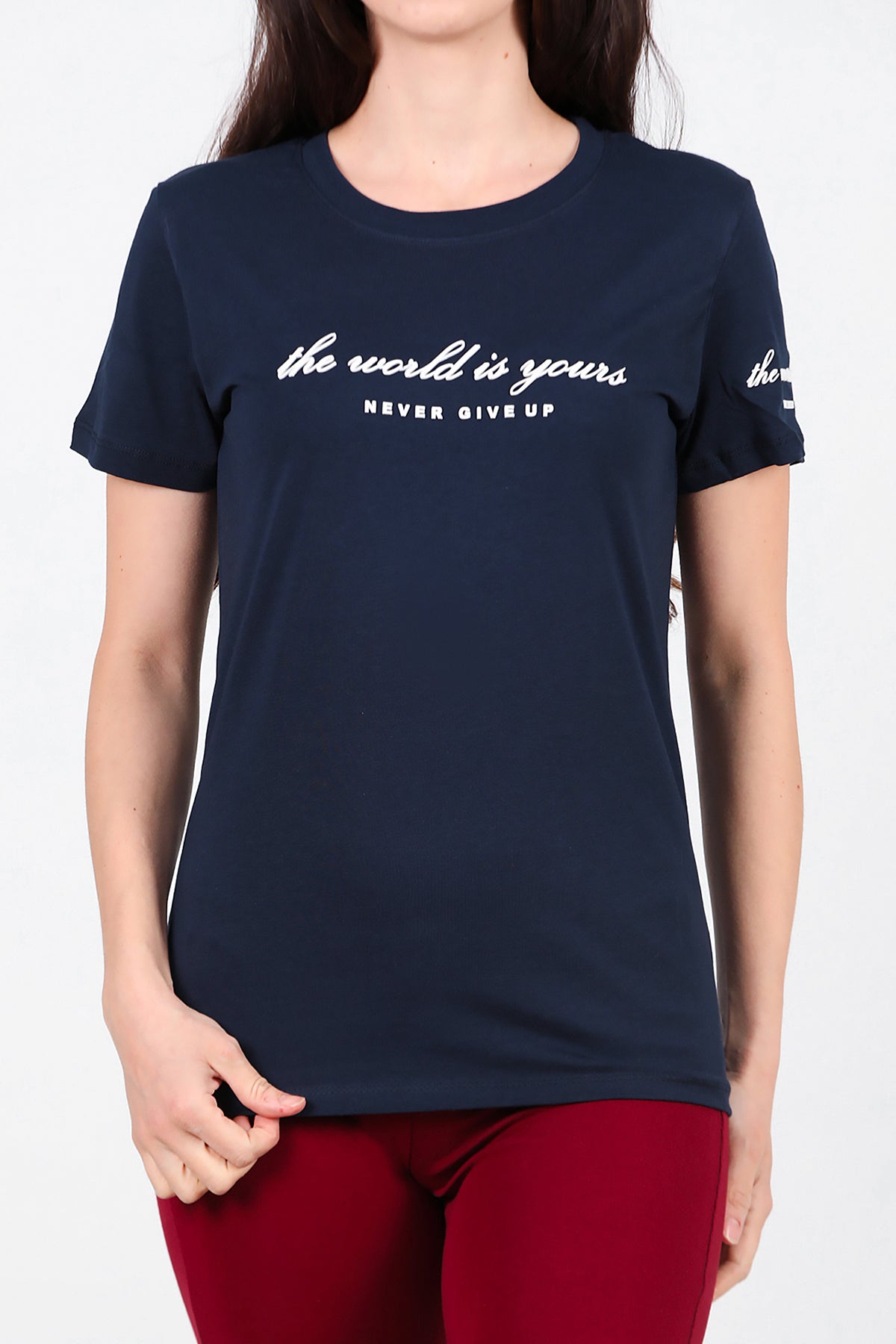 Kadın Bisiklet Yaka T-Shirt Lacivert
