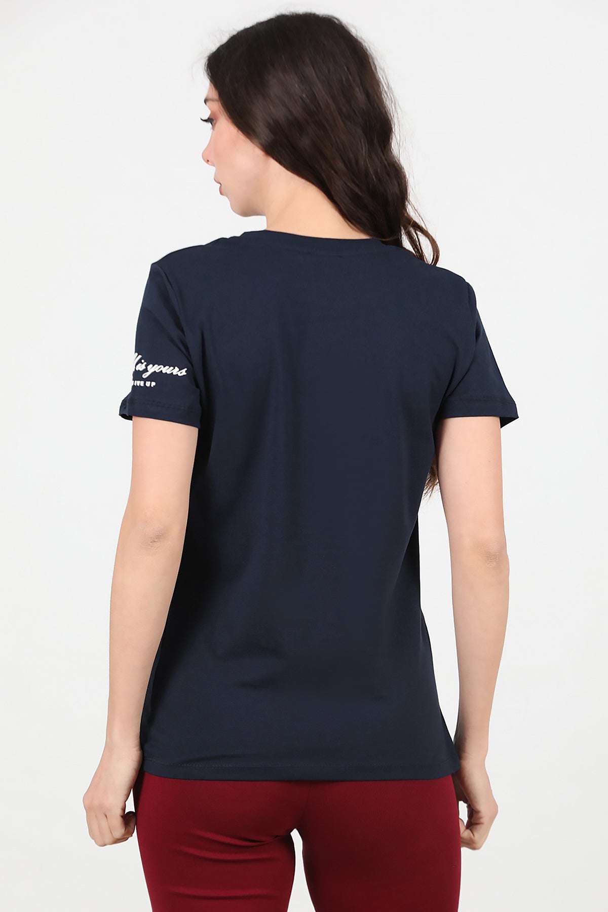 Kadın Bisiklet Yaka T-Shirt Lacivert