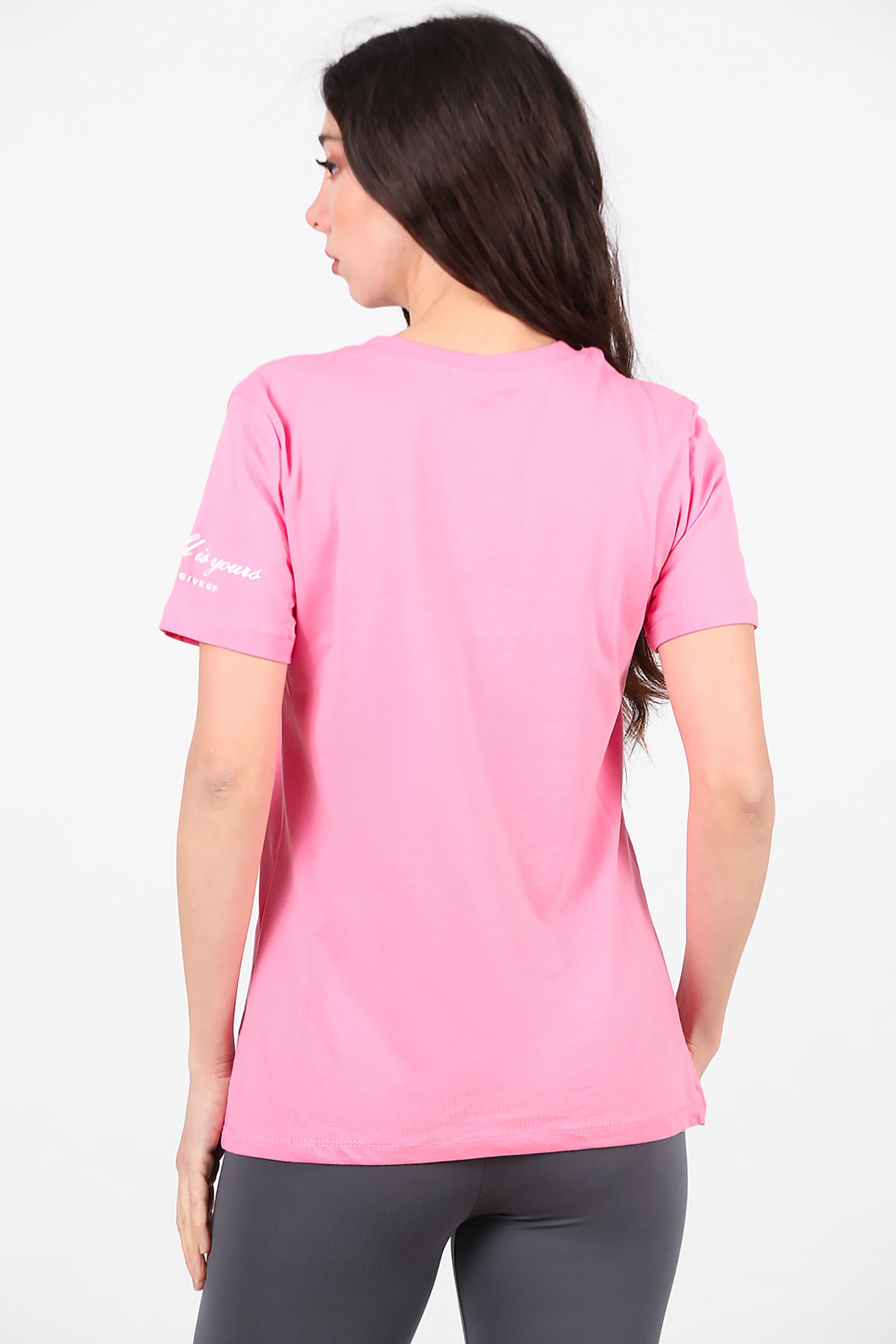 Kadın Bisiklet Yaka T-Shirt Pembe