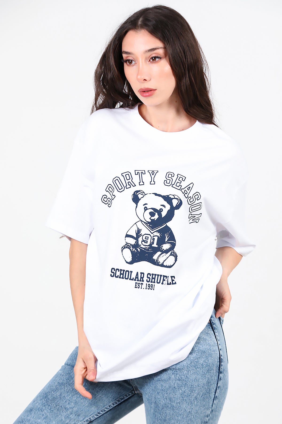 Kadın Baskılı T-Shirt Beyaz