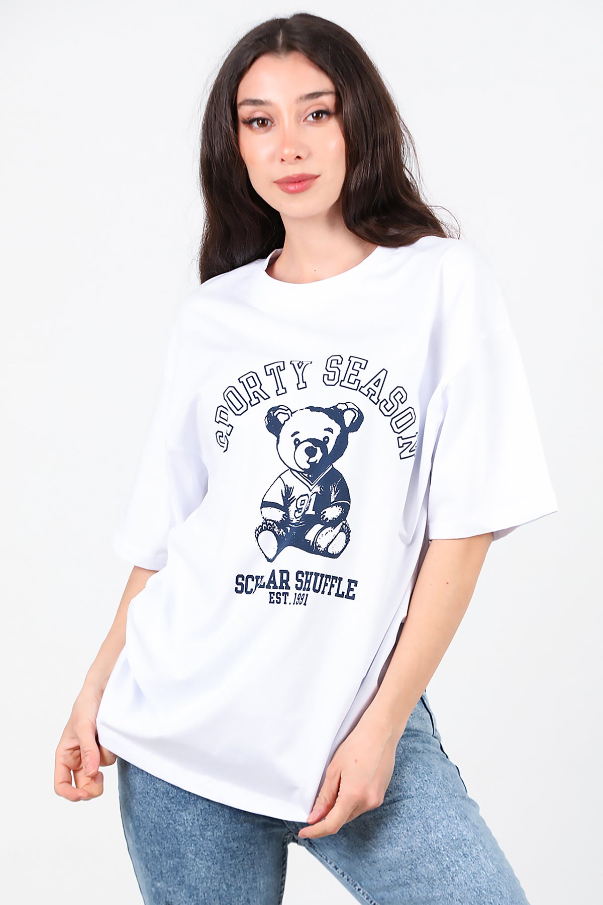 Kadın Baskılı T-Shirt Beyaz
