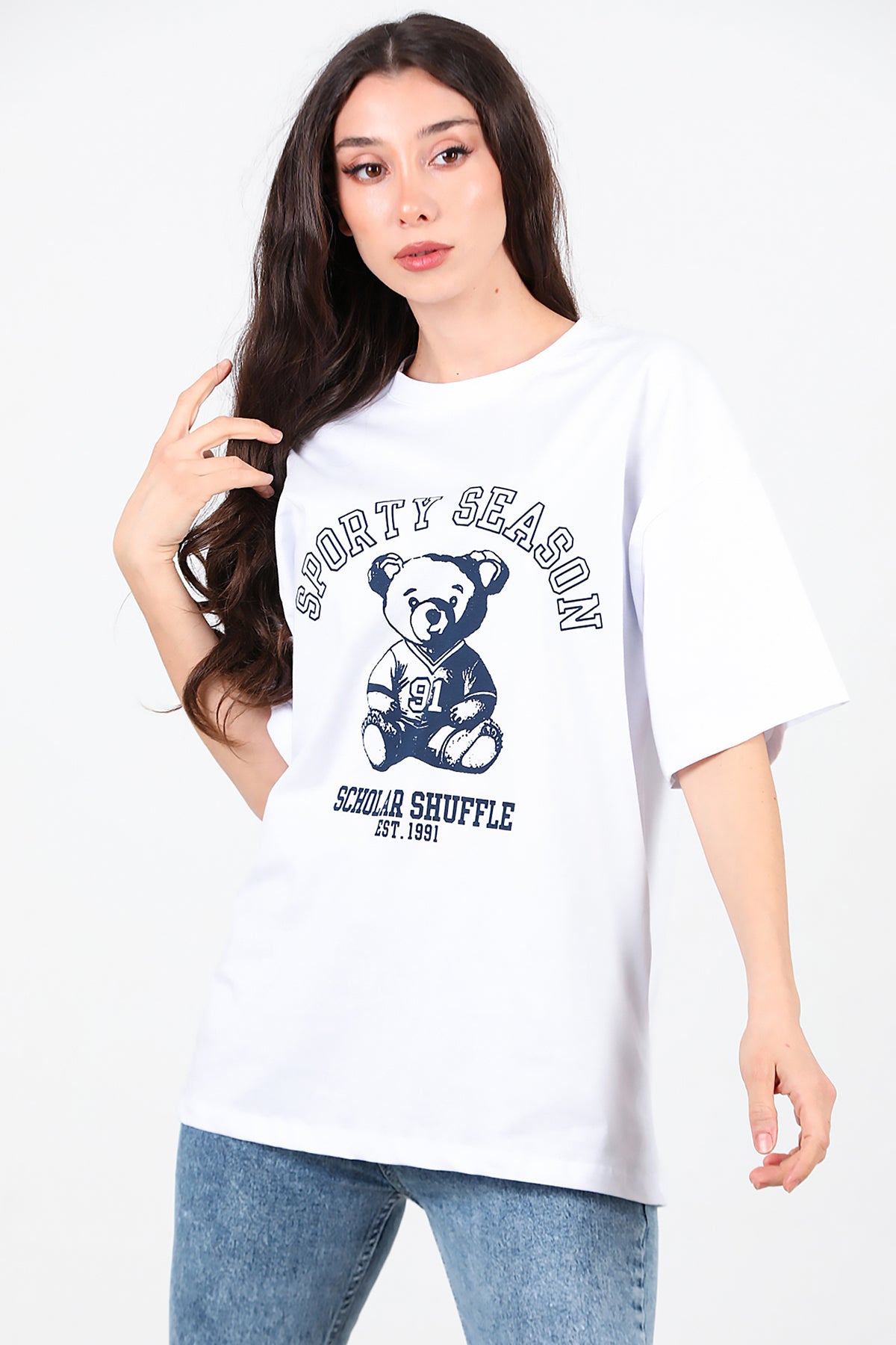 Kadın Baskılı T-Shirt Beyaz