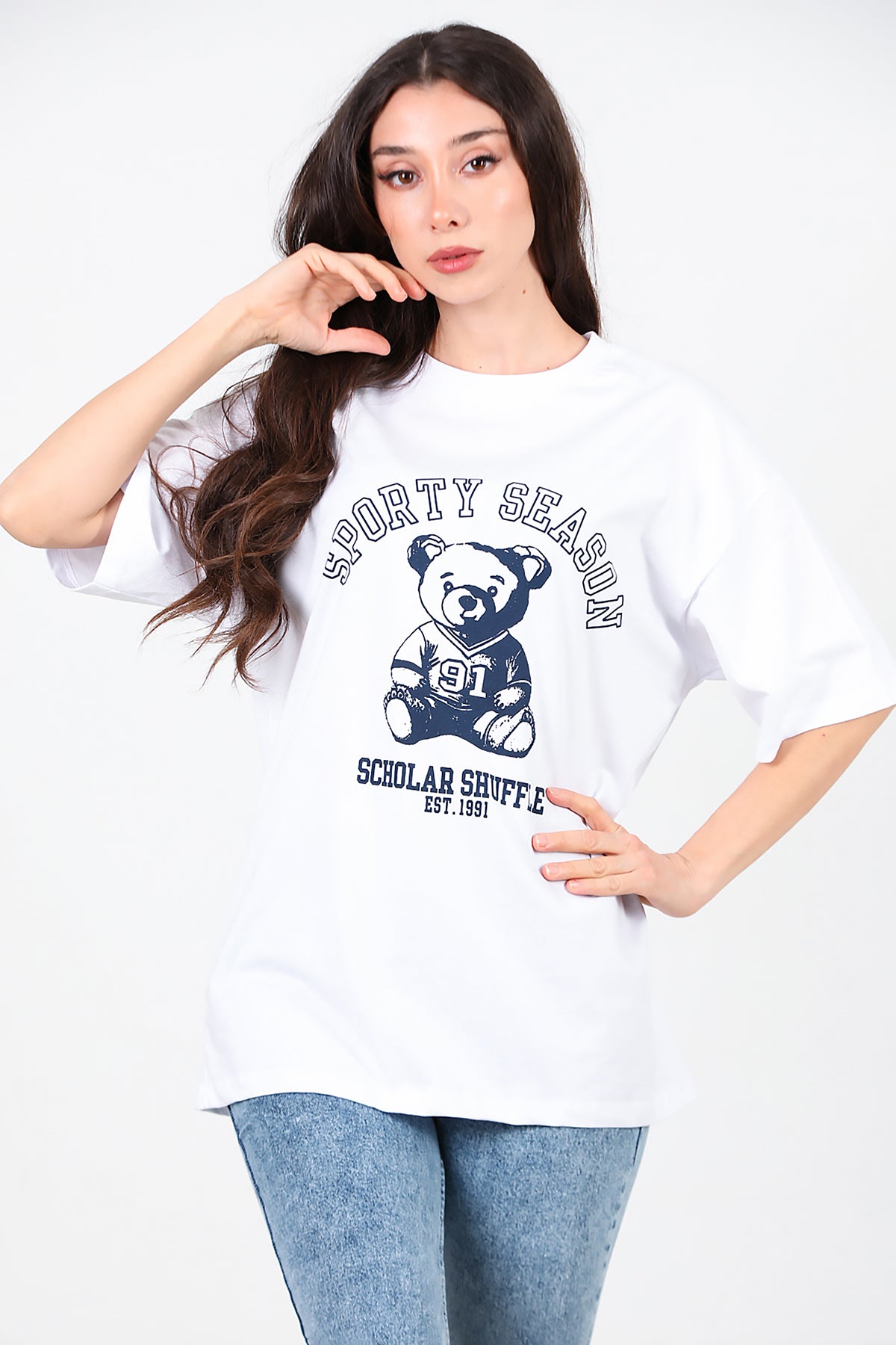 Kadın Baskılı T-Shirt Beyaz