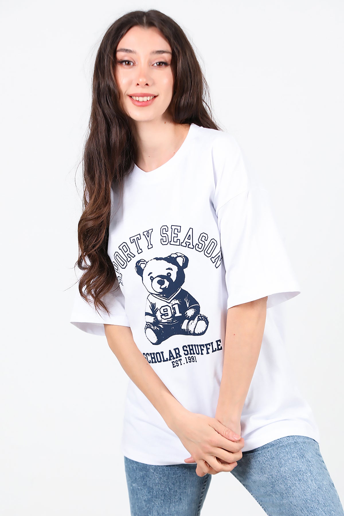 Kadın Baskılı T-Shirt Beyaz