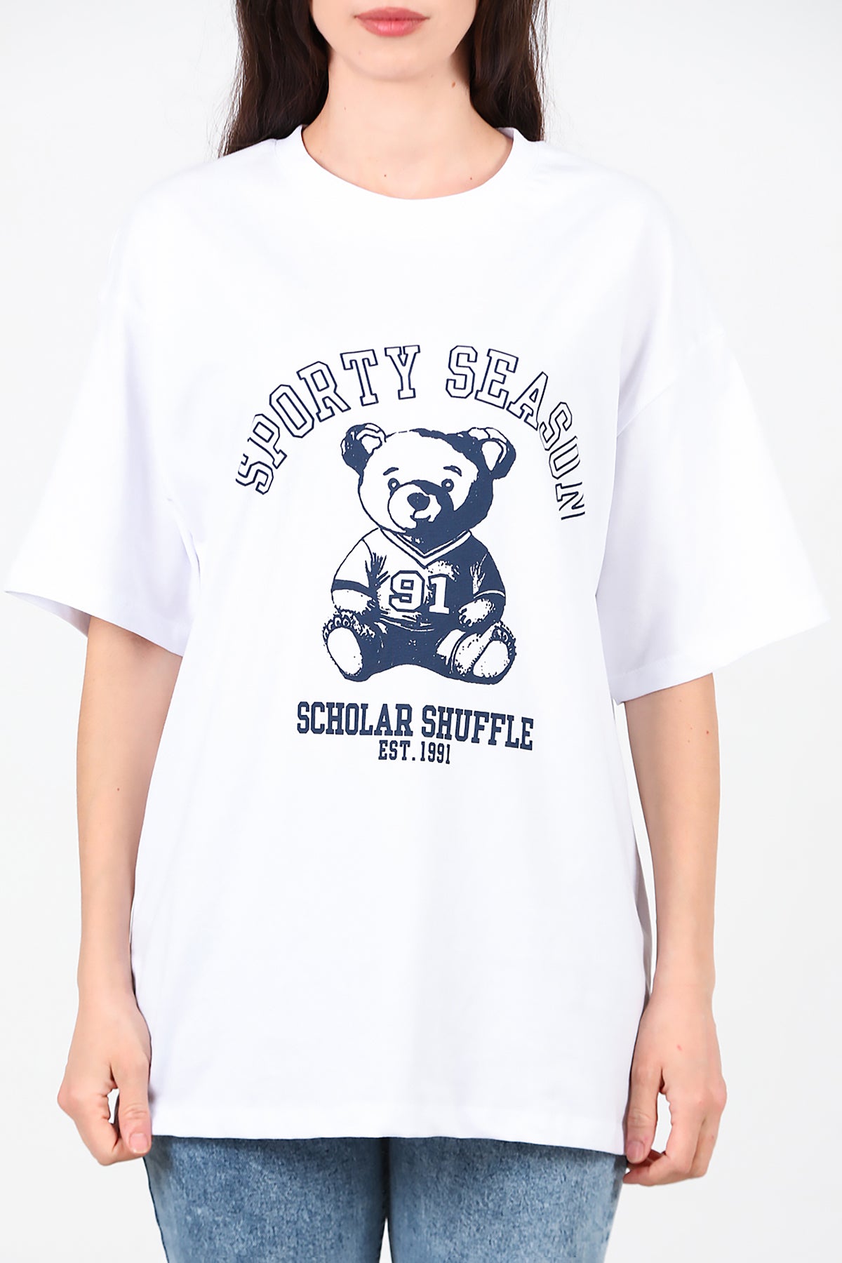 Kadın Baskılı T-Shirt Beyaz