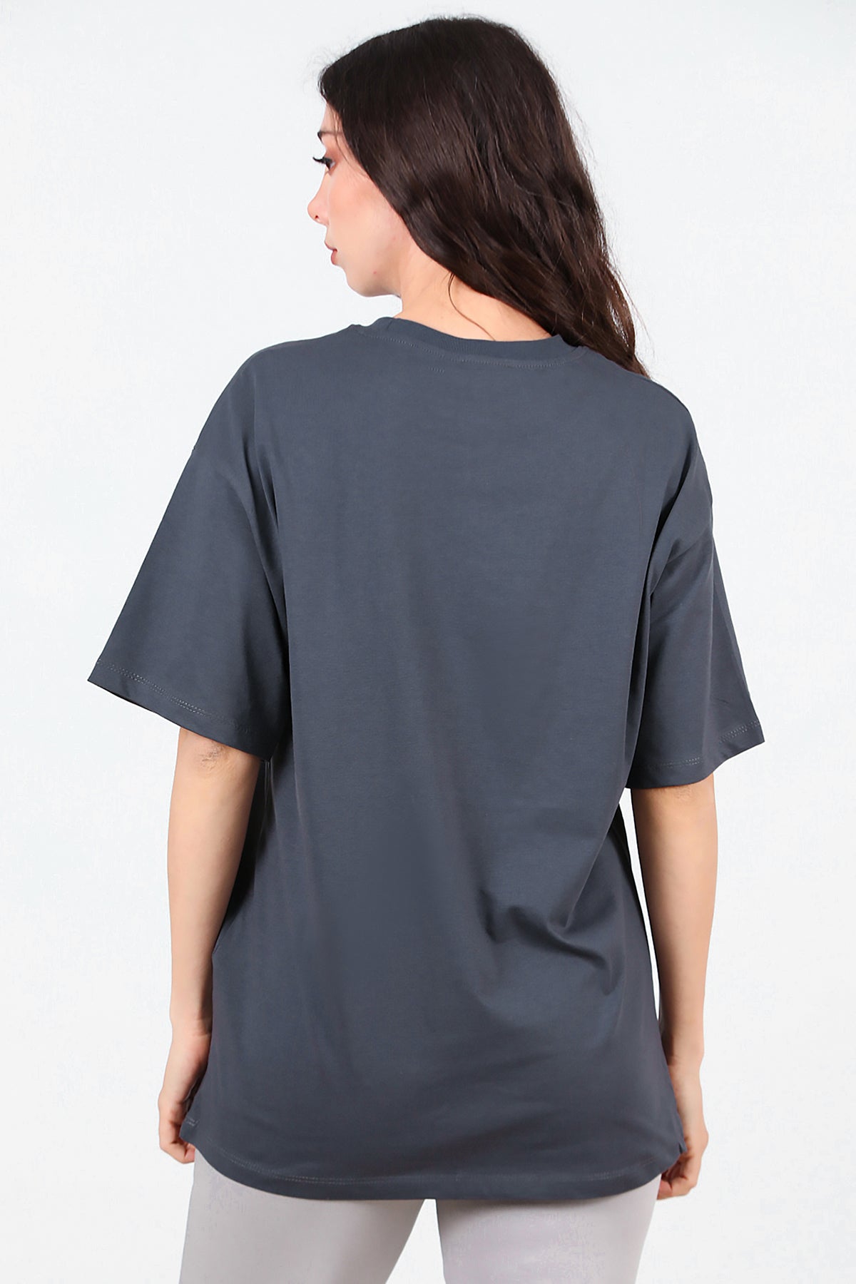 Kadın Baskılı T-Shirt Füme