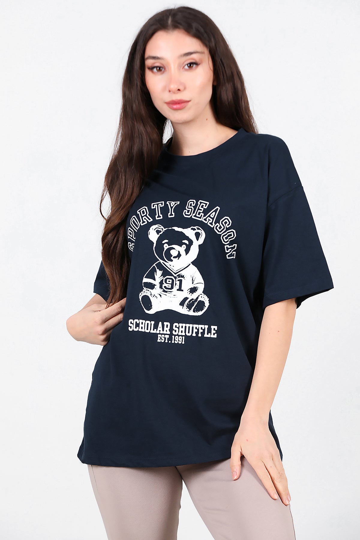 Kadın Baskılı T-Shirt Lacivert